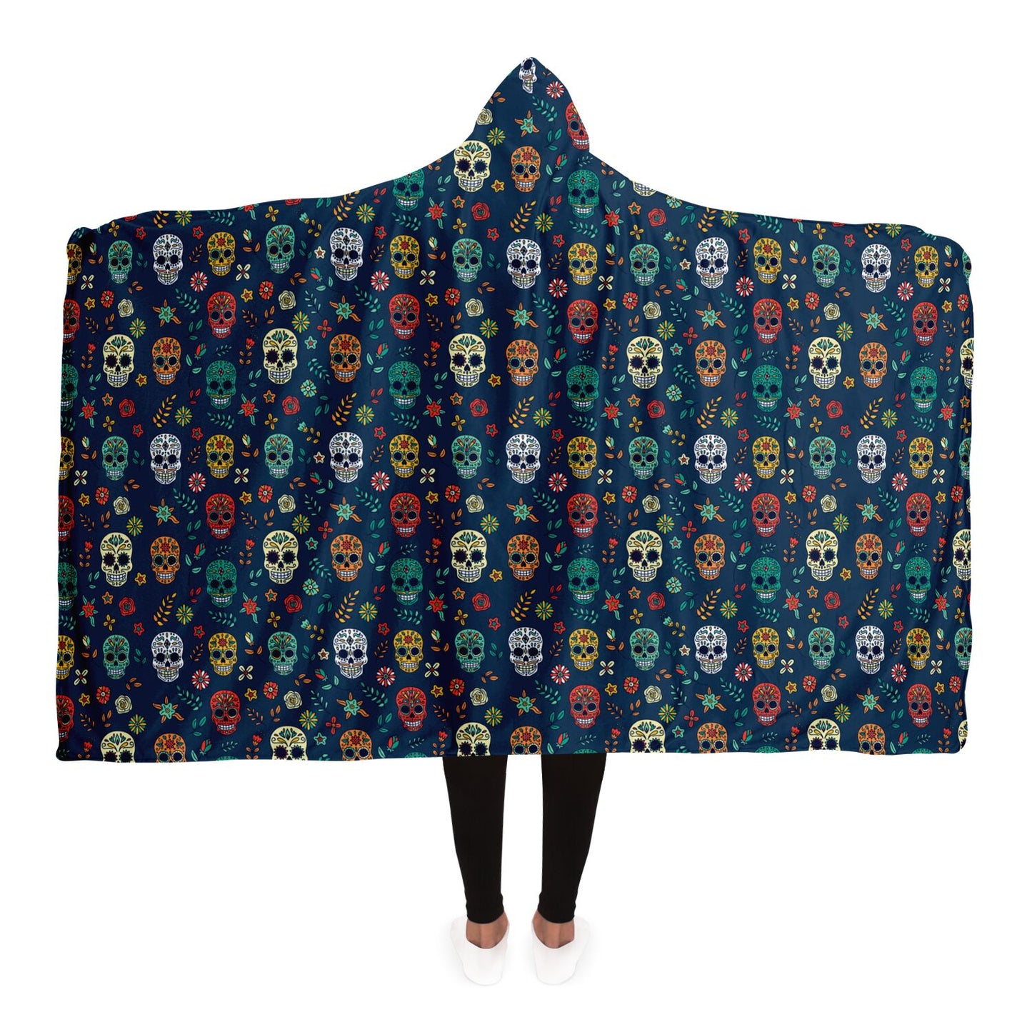 Blue Sugar Skull Day of the Dead Hooded Blanket, Dia de los Muertos Adult Premium Sherpa - HolidayShoppingFinds
