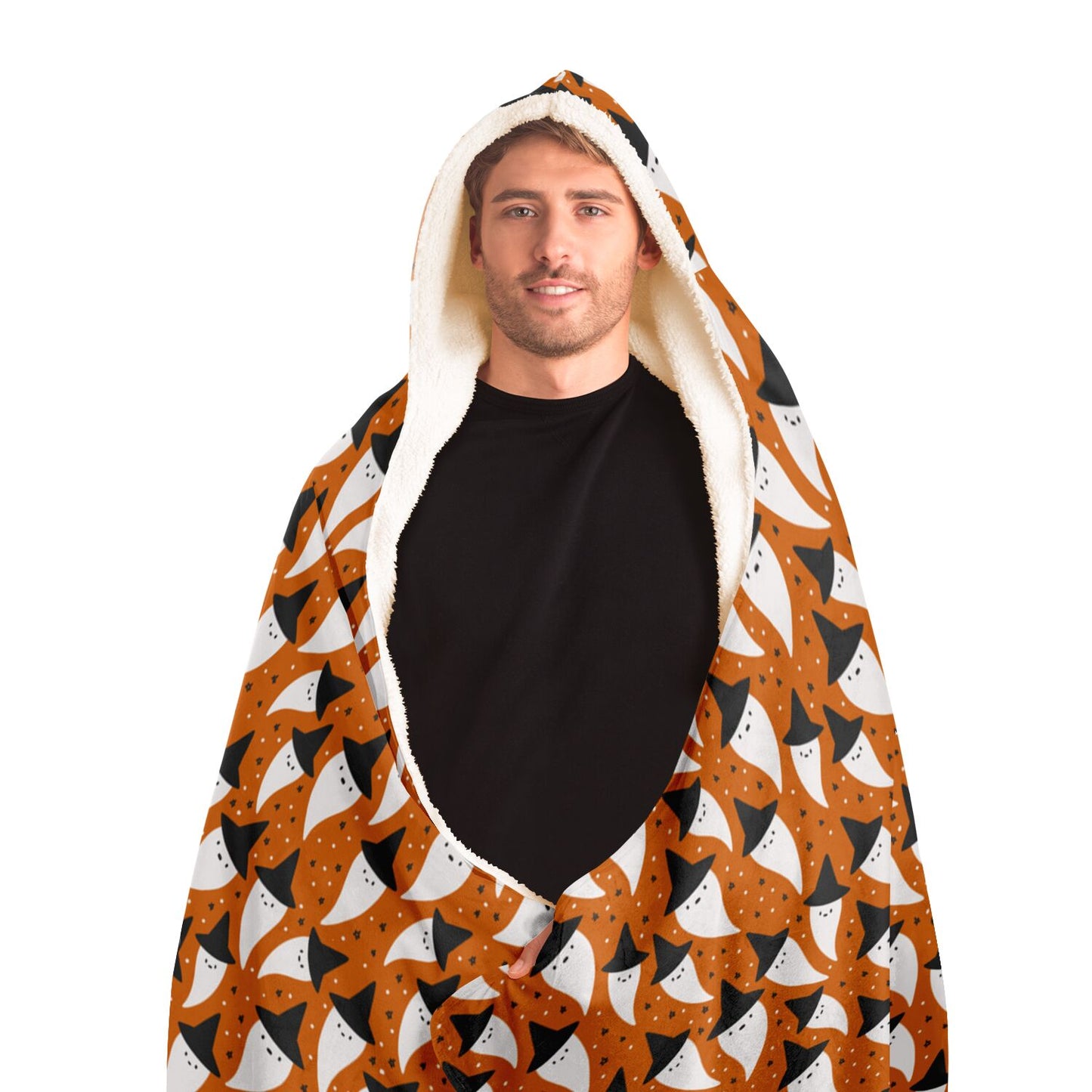 Halloween Spooky Ghosts Pattern Orange Hooded Blanket - HolidayShoppingFinds