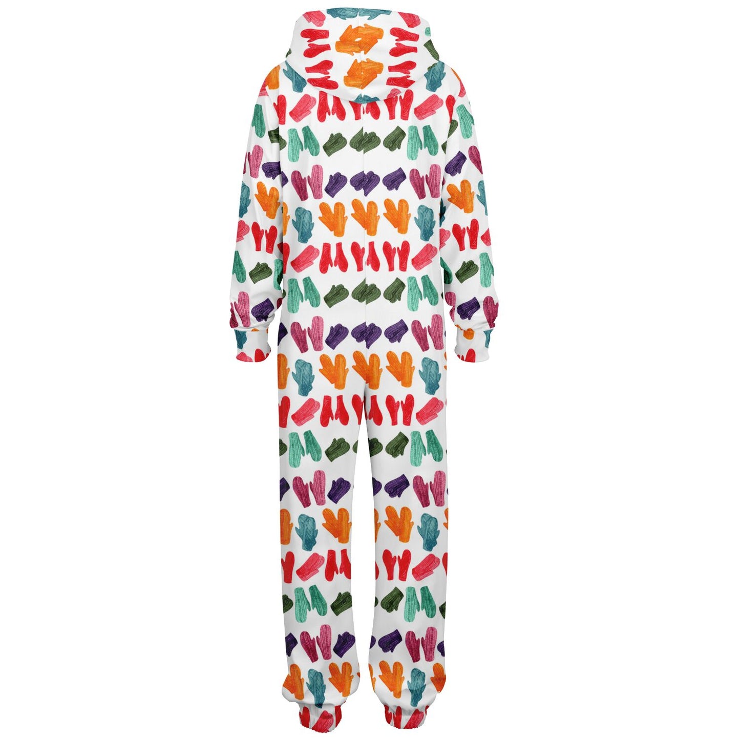 Vintage Colorful Mitten Pattern Adult Jumpsuit White Athletic Onesie Unisex PJ - HolidayShoppingFinds