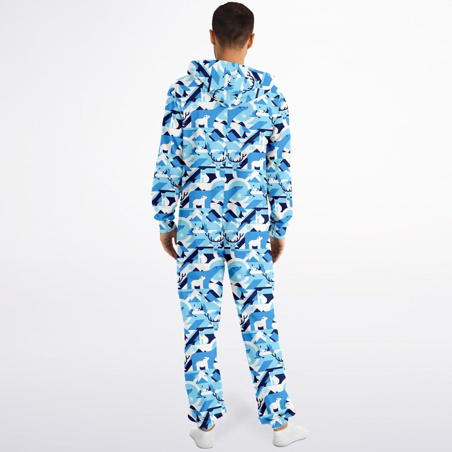 Winter Wildlife Blue Jumpsuit Adult Onesie Unisex Athletic One-Piece PJs - HolidayShoppingFinds