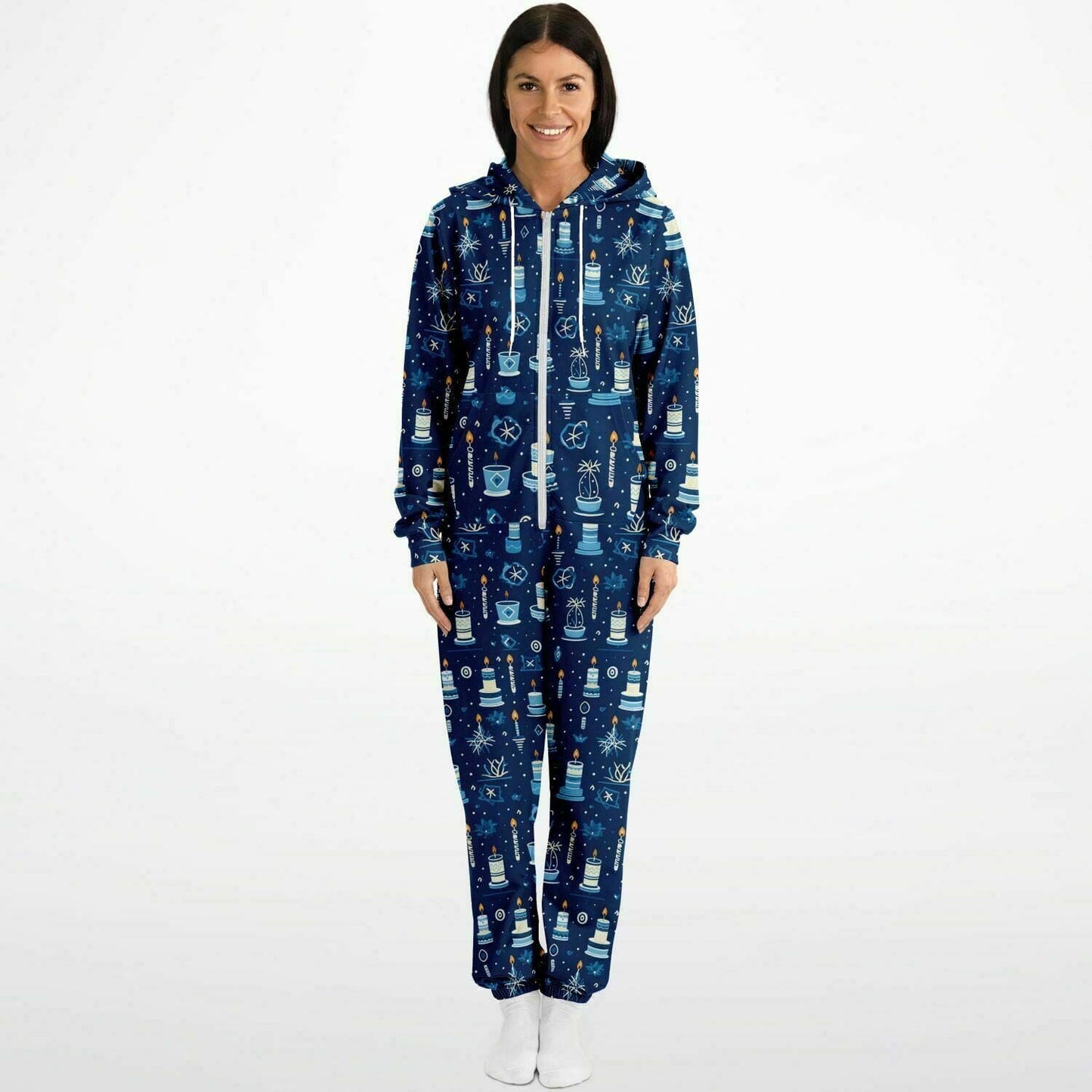 Hanukkah Jumpsuit Adult Onesie One-Piece Athletic Onesie Blue Union Suit - HolidayShoppingFinds