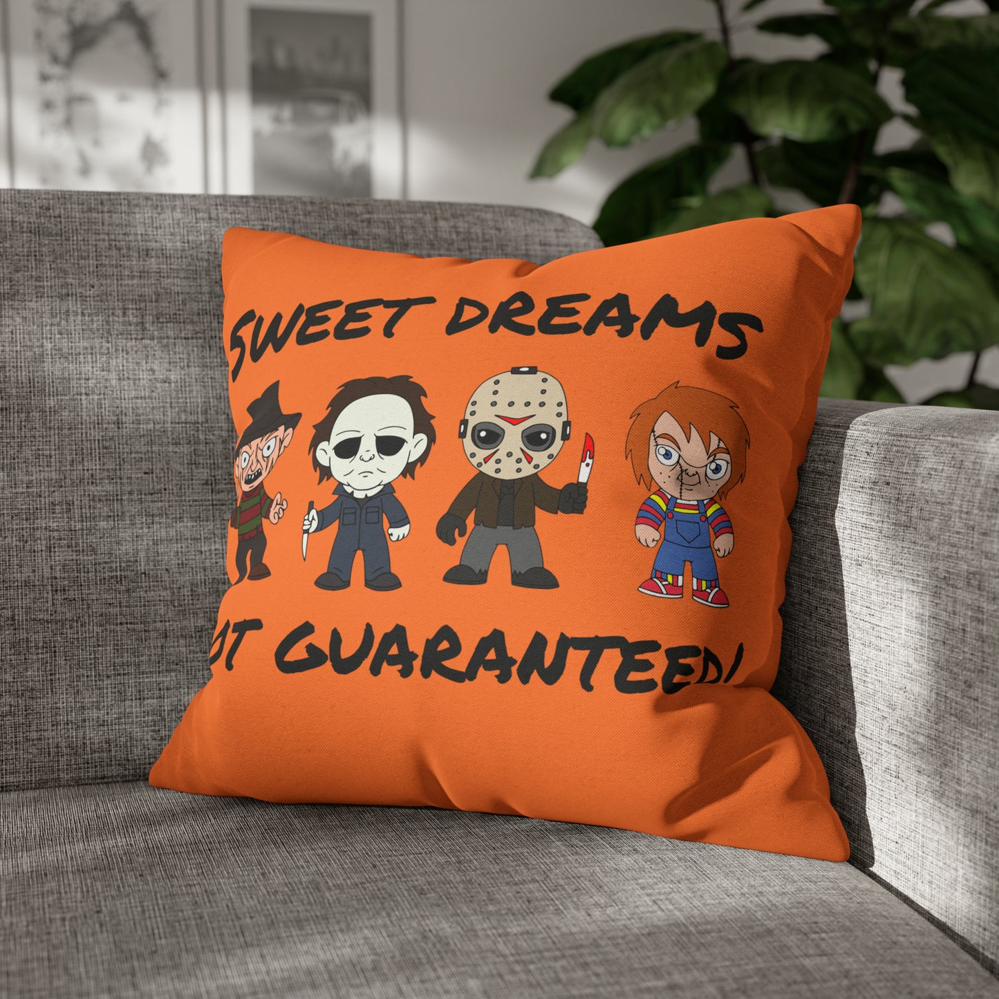 Halloween Horror Movie Characters Pillowcase, Halloween Killers Villains Orange Pillow, Horror Movie Fan Gift Pillow Cover - HolidayShoppingFinds