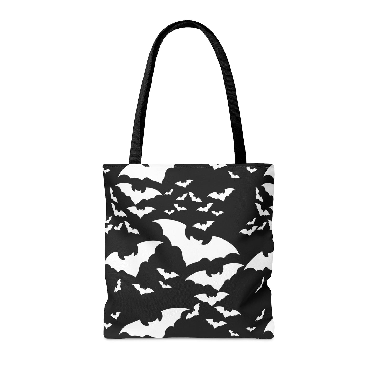 Spooky Bats Black Tote Bag, Halloween Gothic Handbag, Trick or Treat Bag, B&W Bag - HolidayShoppingFinds