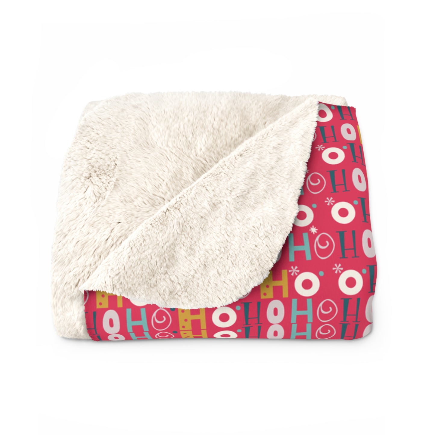 Ho Ho Holiday Patterned Red Sherpa Fleece Blanket, Cozy Throw Blanket, Holiday Gift - HolidayShoppingFinds