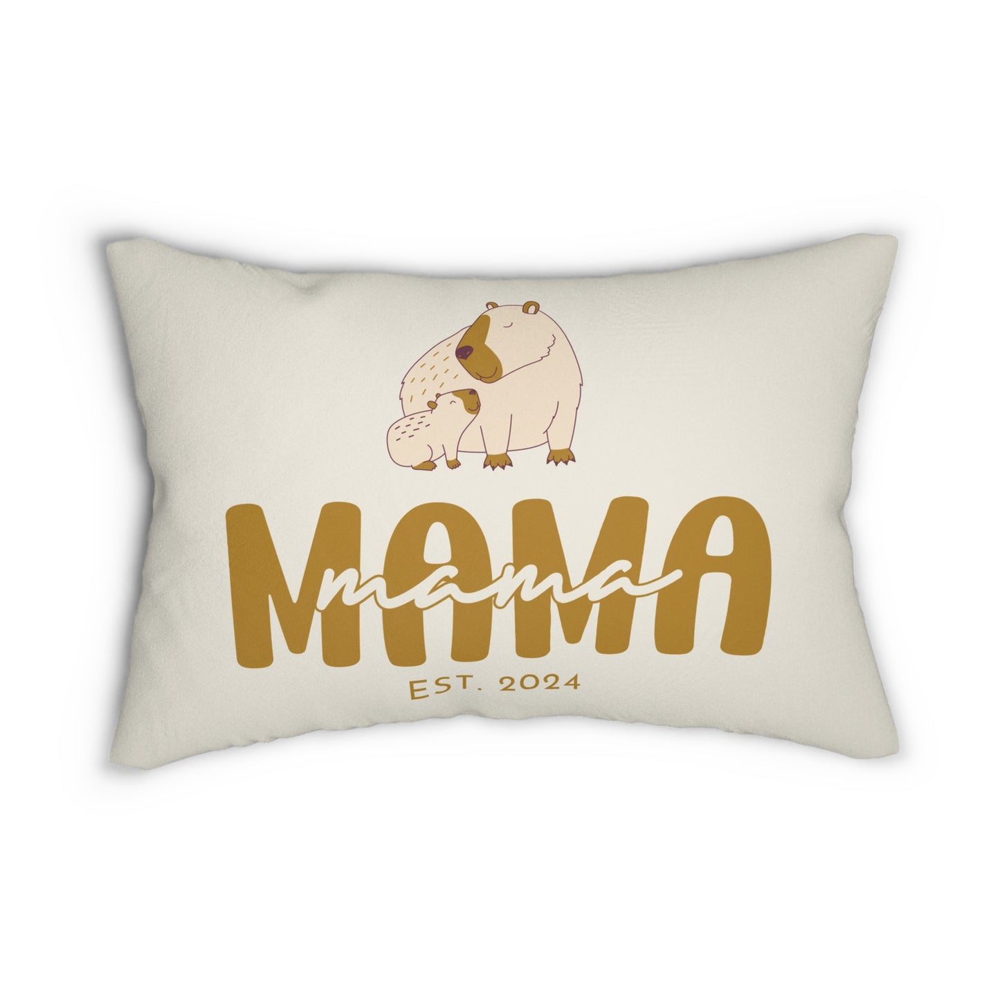 Personalized Mama Capybara Lumbar Pillow Beige, Gift for Mom - HolidayShoppingFinds