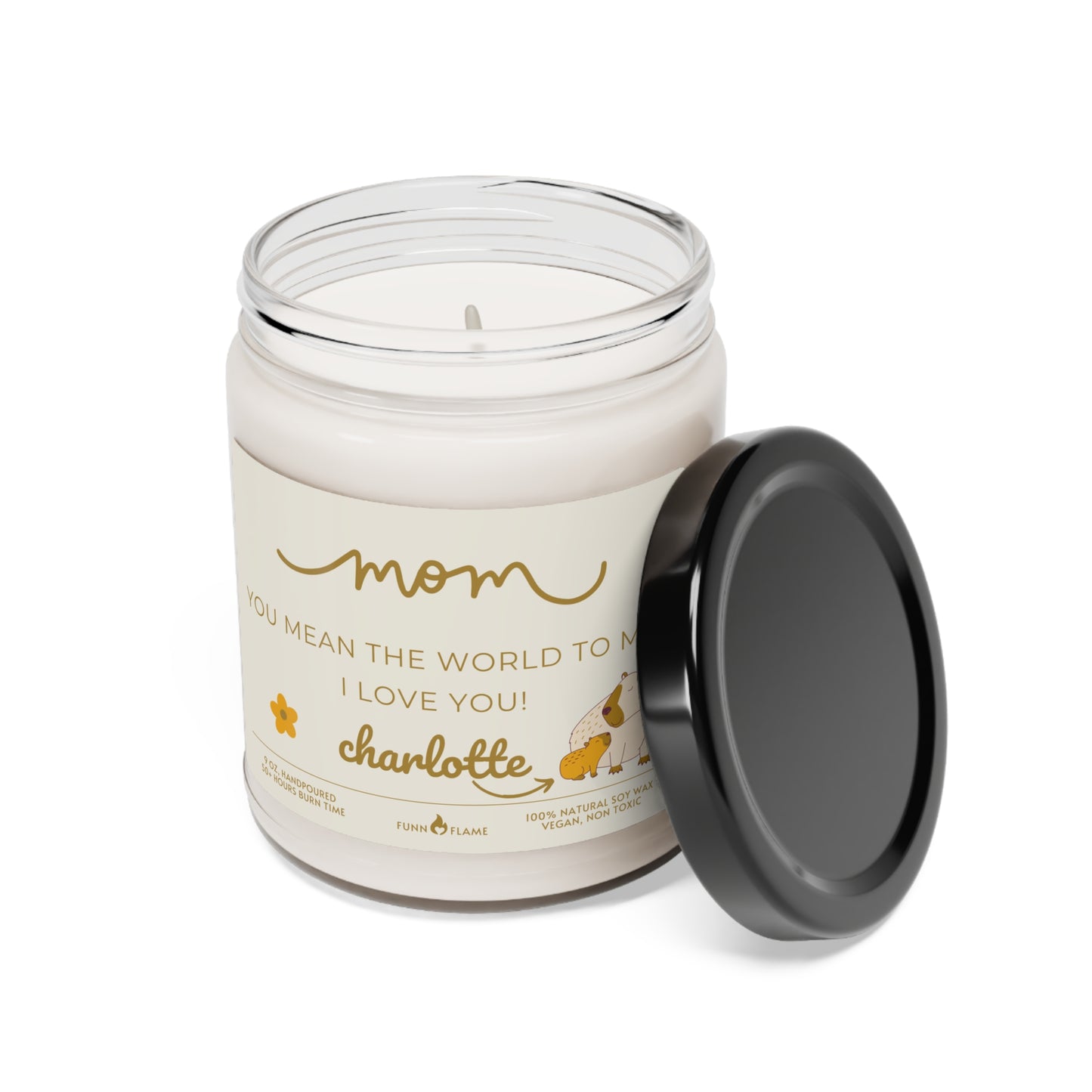 Personalized Mom Capybara Candle, Mother's Day Gift, Birthday, Beige, 100% Vegan Soy Wax Scented Candle, Eco-Friendly - HolidayShoppingFinds