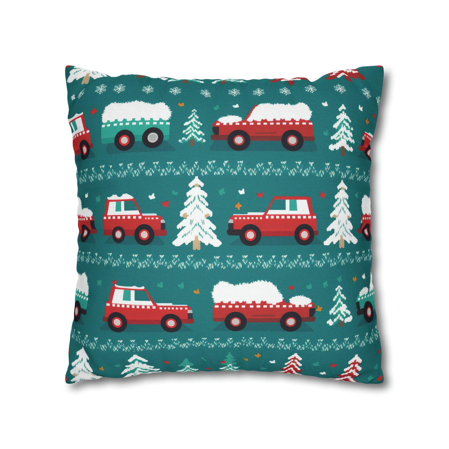 Winter Roadtrip Pillowcase, Snowy Car Teal Pillow Case Cover Vehicle-Themed Cushion Throw - HolidayShoppingFinds
