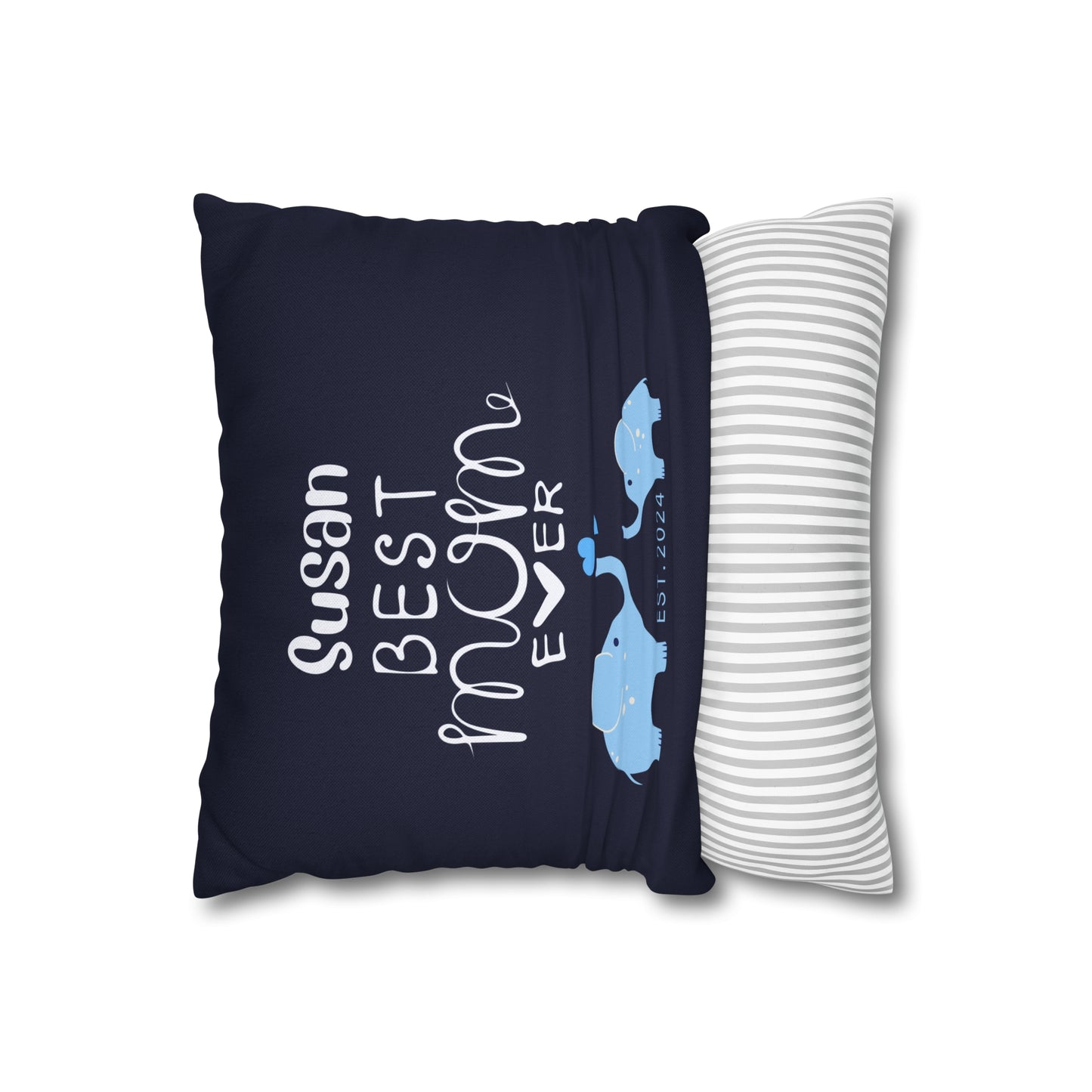 Personalized Best Mom Ever Gift Pillowcase, Gift for Mom, Elephants Blue Pillow Cover - HolidayShoppingFinds