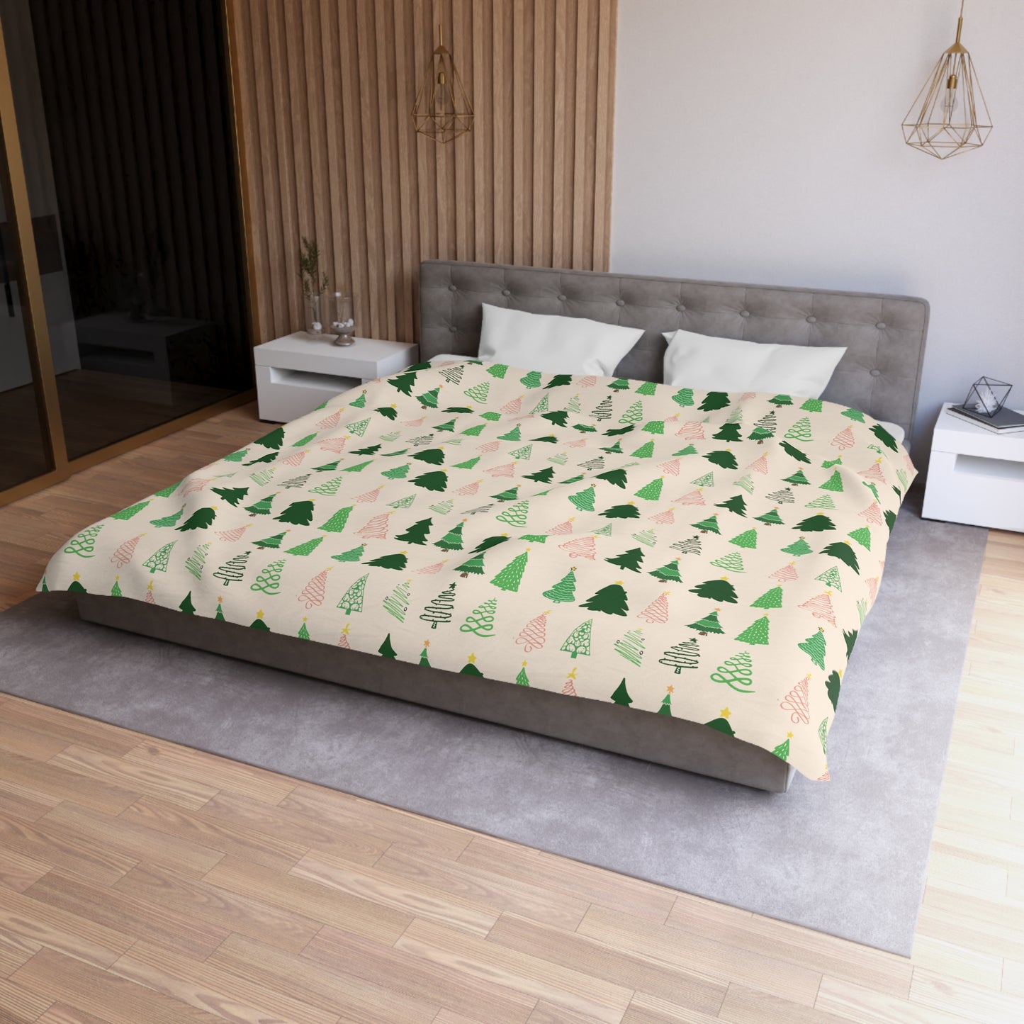 Christmas Trees Duvet Cover, Creamy Ivory Winter Twin/Queen/King Duvet - HolidayShoppingFinds