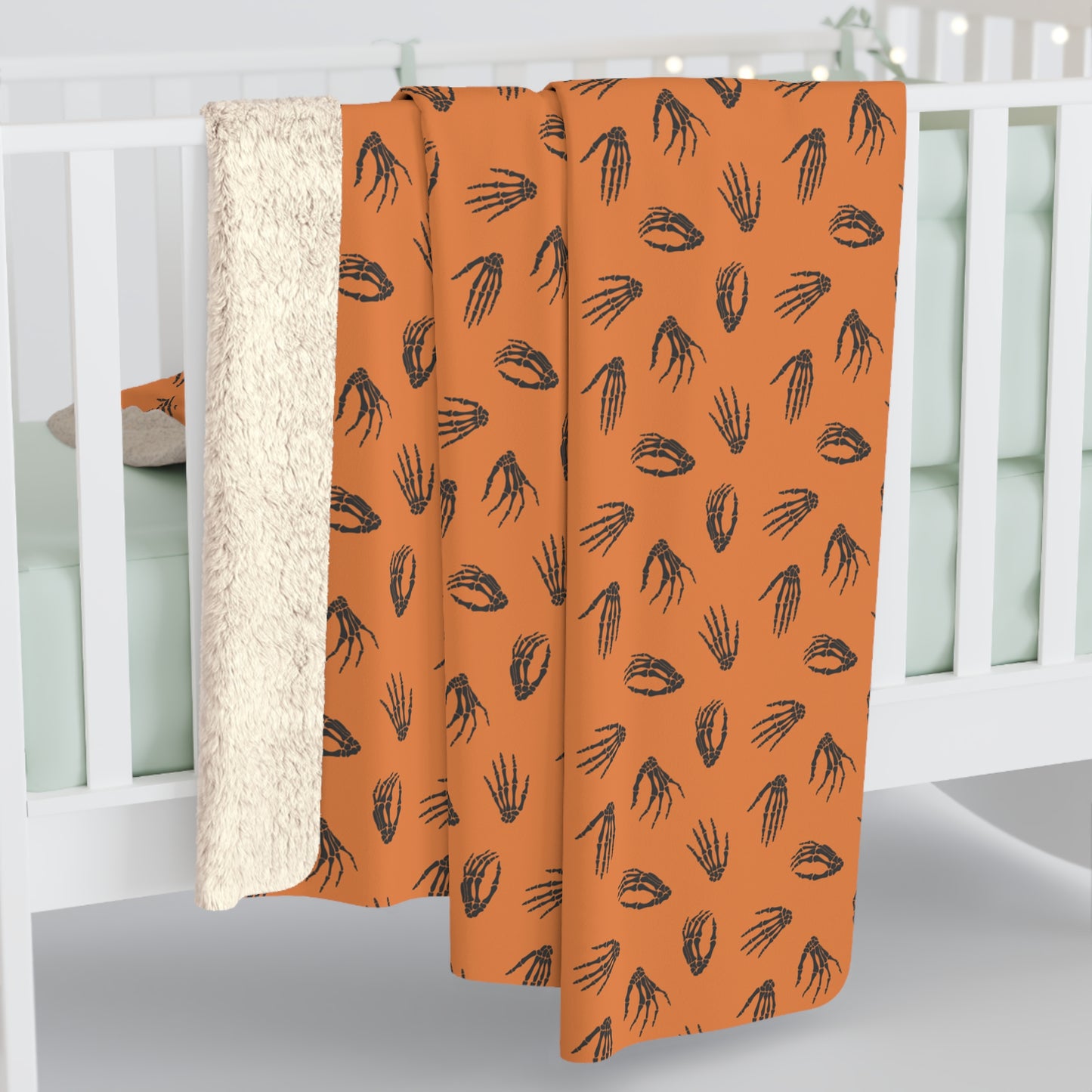 Skeleton Hands Sherpa Fleece Blanket, Halloween Throw Blanket Orange - HolidayShoppingFinds