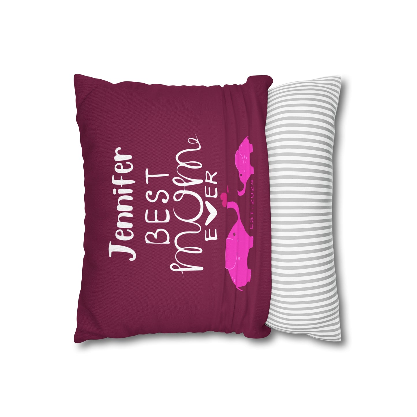 Personalized Best Mom Ever Gift Pillowcase, Gift for Mom, Elephants Pink Pillow Cover - HolidayShoppingFinds