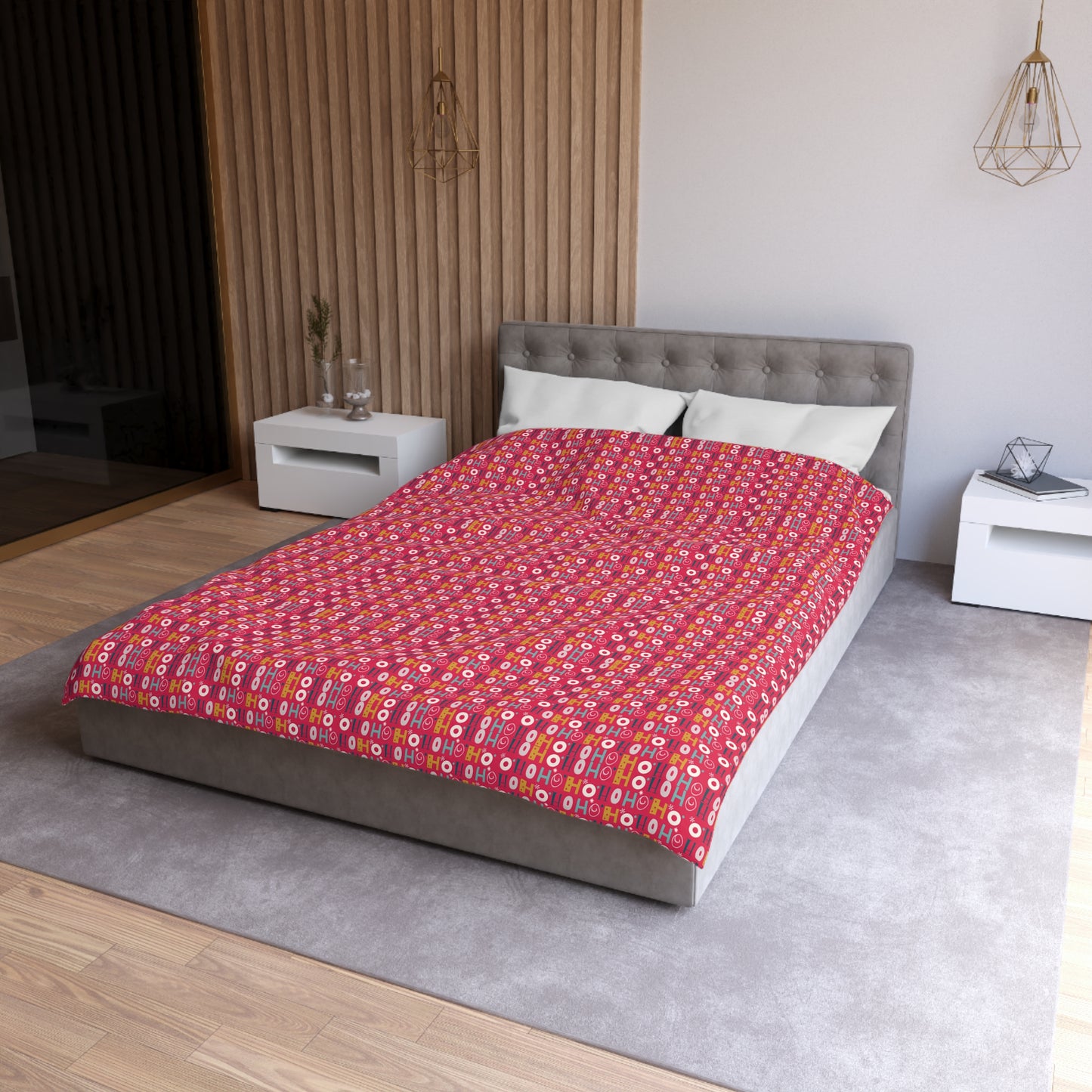 Holiday Duvet Cover, Ho Ho Ho Winter Red Duvet Twin/Queen/King Duvet - HolidayShoppingFinds