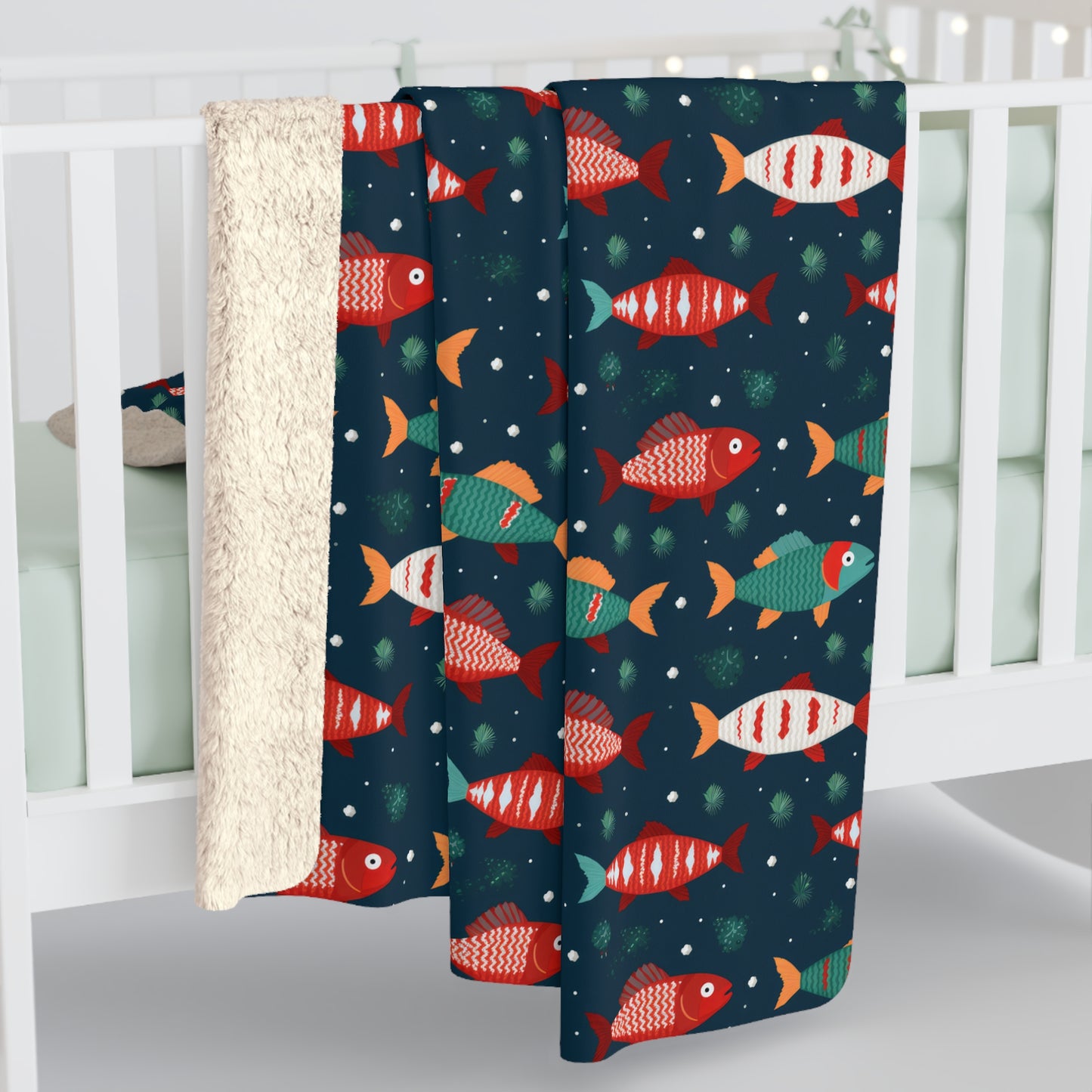 Marine Life Blanket, Fish Print Sherpa Fleece Blanket Blue, Fisherman Fishing Lover Gift, Ocean Throw Blanket, Coastal Home Décor - HolidayShoppingFinds