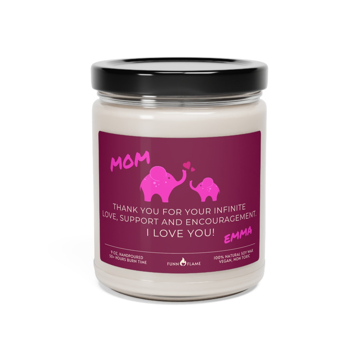 Personalized Mom Candle, Elephant Candle, Custom Gift for Mom (Pink), Nursery Candle, New Mom, Birthday Baby Shower Mothers Day Gift 100% Vegan Apple Harvest 9oz - HolidayShoppingFinds