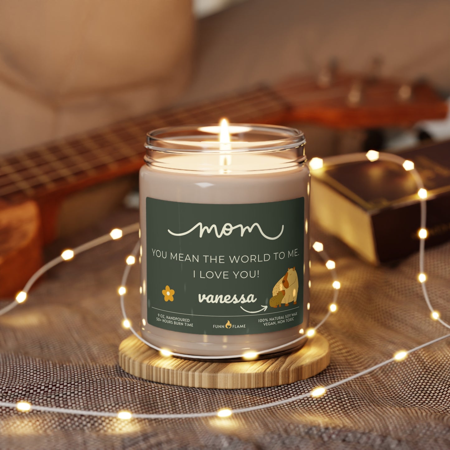 Personalized Mom Capybara Candle, Mother's Day Gift, Birthday, Green, 100% Vegan Soy Wax Scented Candle, Eco-Friendly - HolidayShoppingFinds