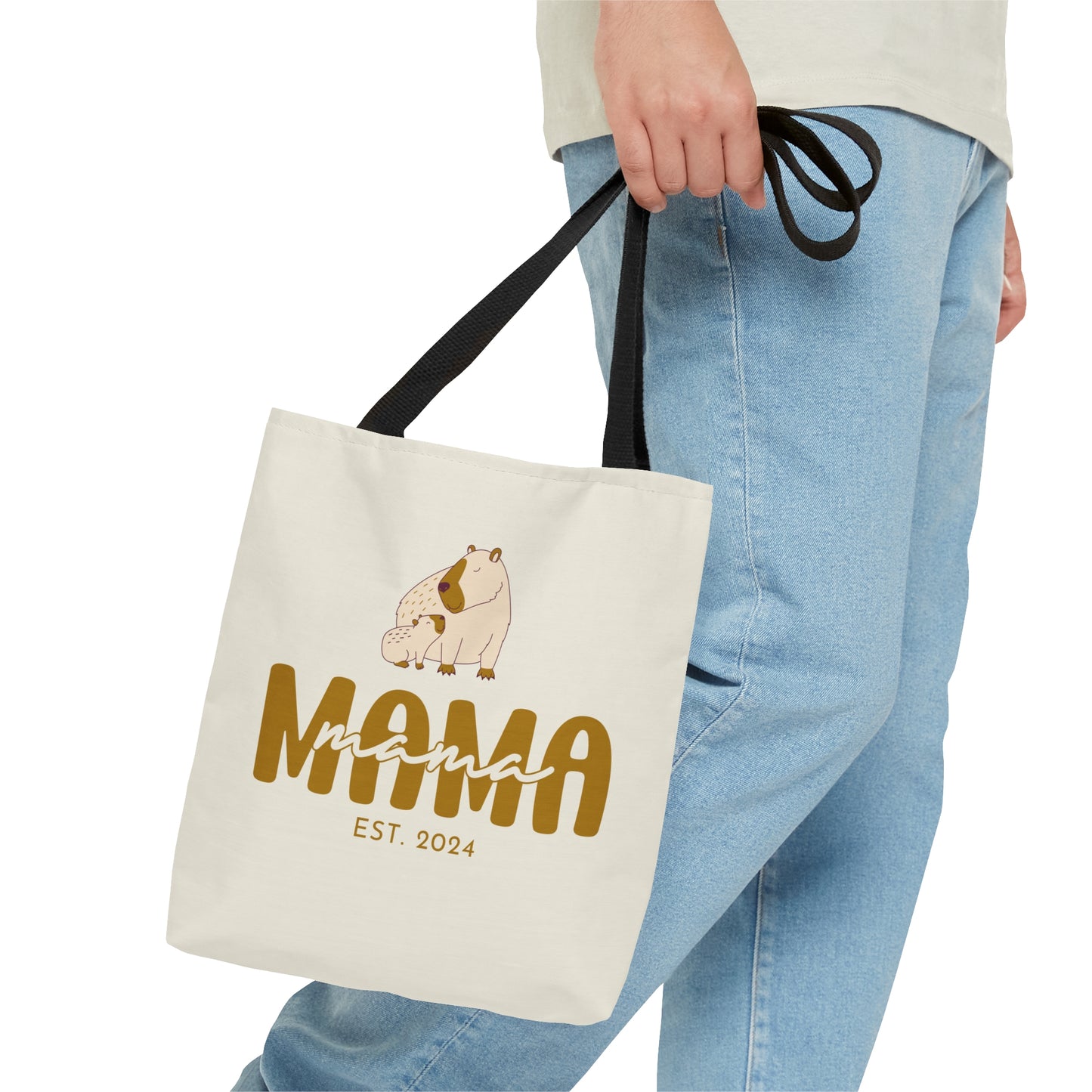 Custom Mama Capybara Tote Bag Beige, Gift for Mom Custom Tote Bag - HolidayShoppingFinds