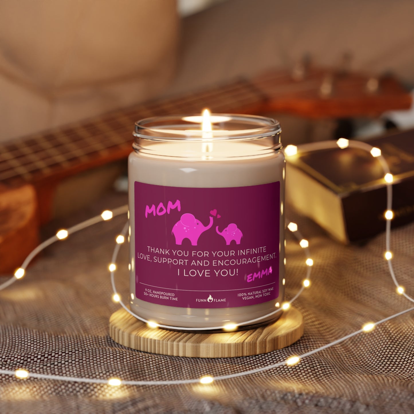 Personalized Mom Candle, Elephant Candle, Custom Gift for Mom (Pink), Nursery Candle, New Mom, Birthday Baby Shower Mothers Day Gift 100% Vegan - HolidayShoppingFinds