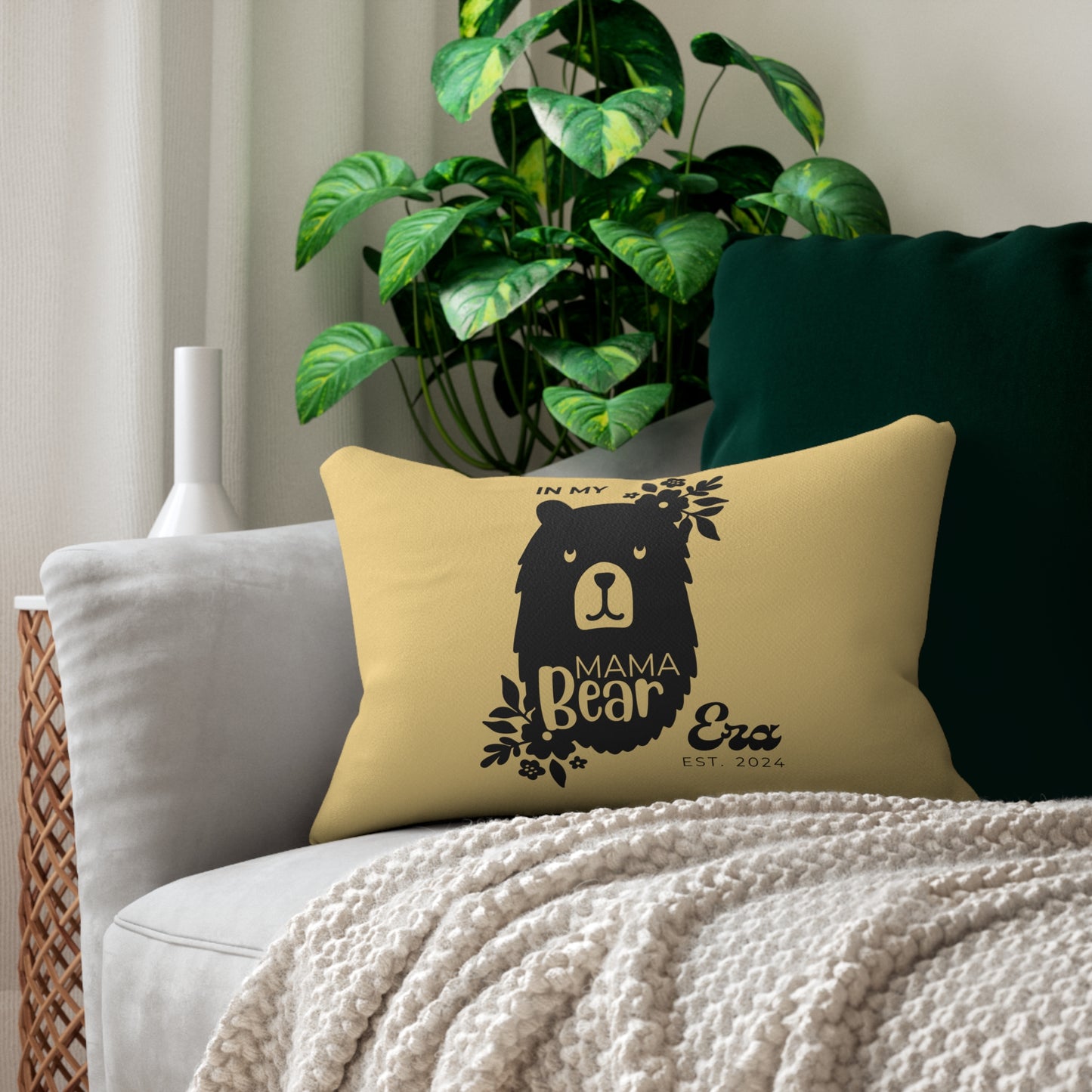 Personalized In My Mama Bear Era Lumbar Pillow Buttery Yellow, Gift for Mom - HolidayShoppingFinds
