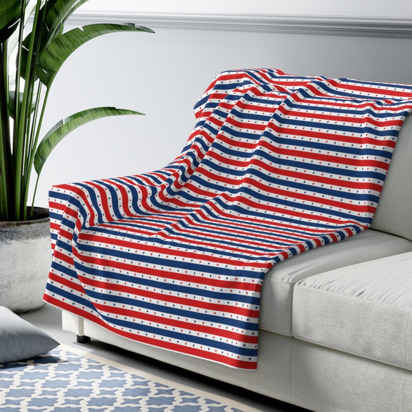 Patriotic Sherpa Blanket, Stars & Stripes American Flag Blanket, Veterans 4th of July Memorial Day Home Decor 50" × 60" - HolidayShoppingFinds