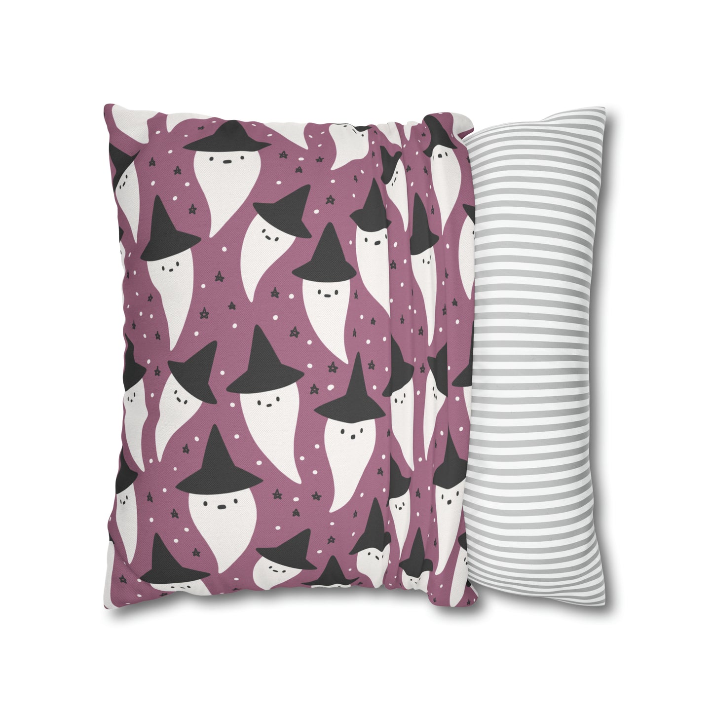 Whimsical Pillowcase, Spooky Ghosts Halloween Purple Pillow Cover, Square Accent Pillow Case - HolidayShoppingFinds
