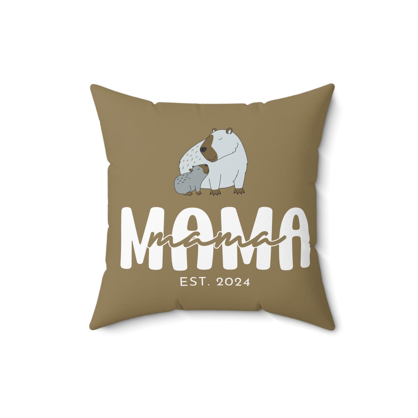 Personalized Mama Capybara Pillow Khaki, Gift For Mom, Custom Pillow with Insert - HolidayShoppingFinds