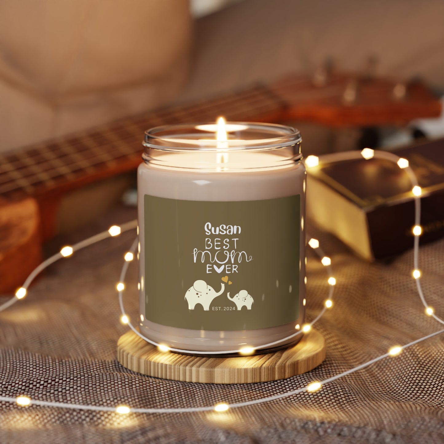Best Mom Ever Candle Custom Gift for Mother Mom & Baby Elephants Khaki, 100% Vegan Soy Wax Scented Candle, Eco-Friendly - HolidayShoppingFinds