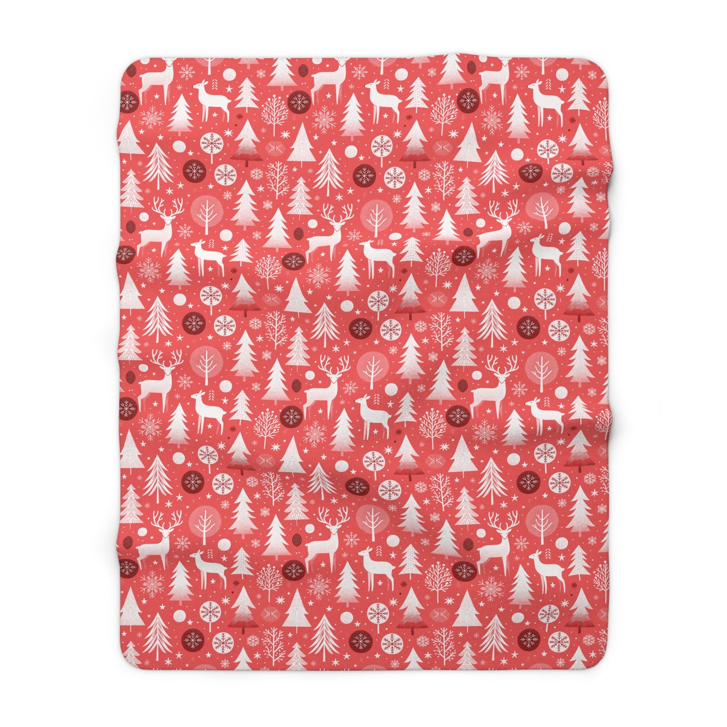 Warm Winter Sherpa Fleece Blanket, Red Throw Blanket, Deer, Trees, Snowflakes Winter Blanket - HolidayShoppingFinds