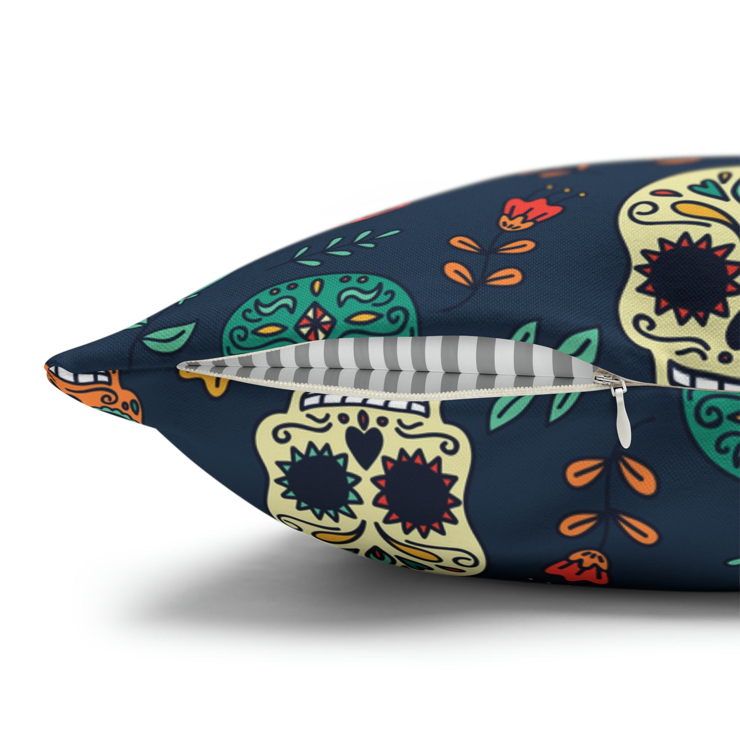 Sugar Skulls Pillowcase, Day of the Dead Pillow, Halloween Accent Blue Pillow Cover, Square Accent Pillow - HolidayShoppingFinds