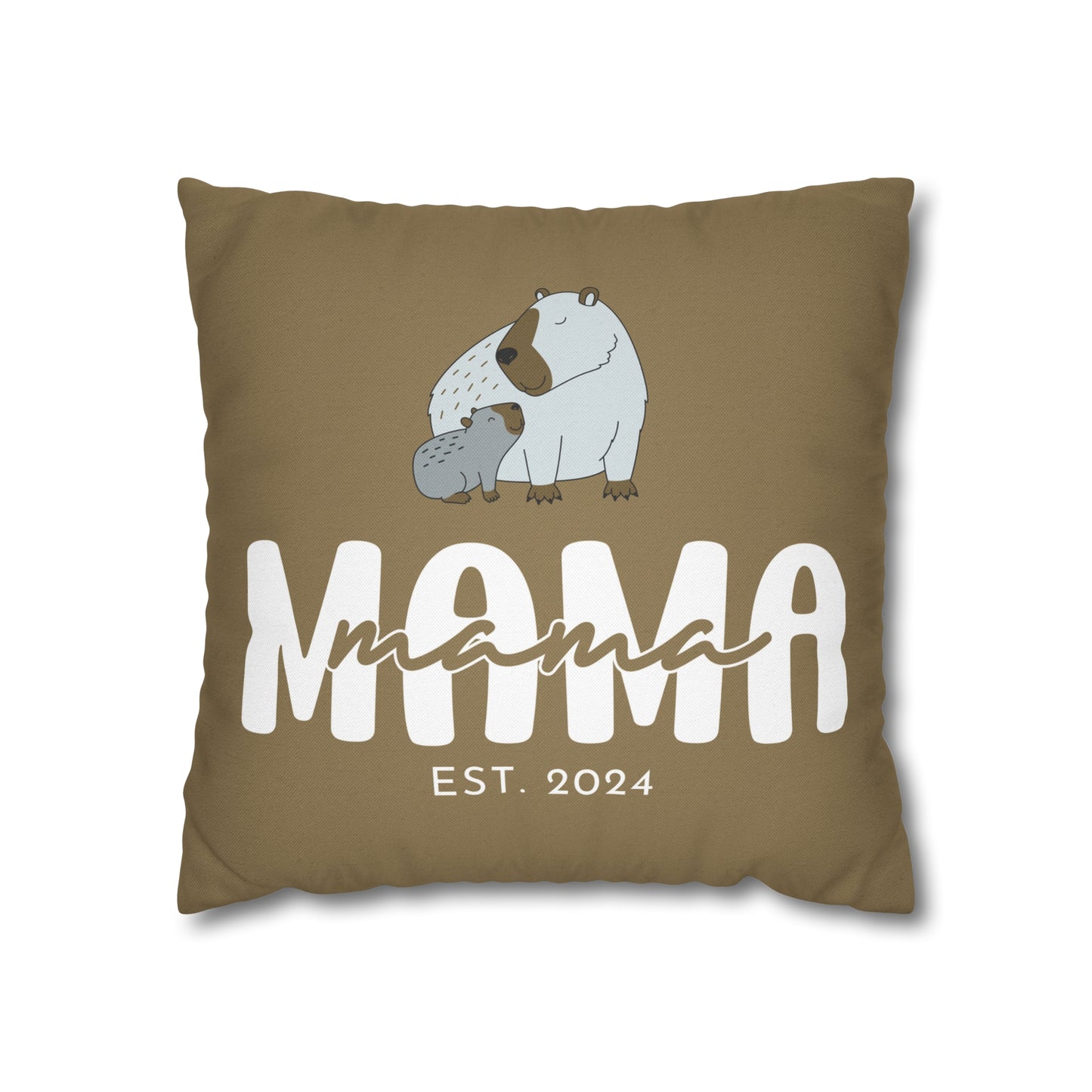 Personalized Mama Capybara Pillowcase Khaki, Gift For Mom - HolidayShoppingFinds