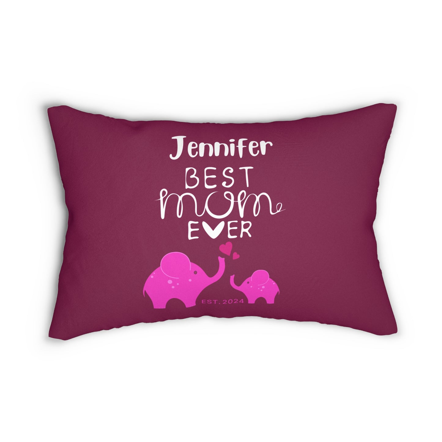 Personalized Best Mom Ever Lumbar Pillow Pink, Gift for Mom, Mom Baby Elephants 20" × 14" - HolidayShoppingFinds