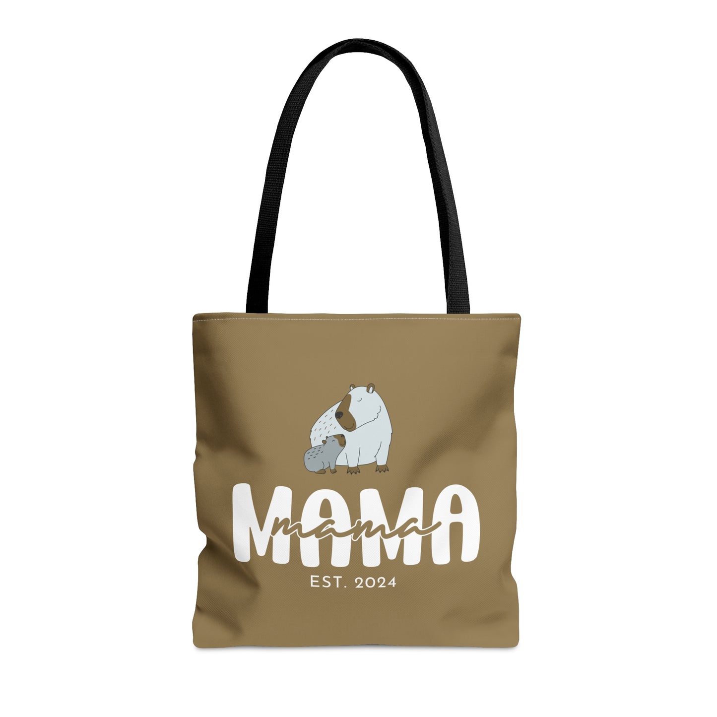 Custom Mama Capybara Tote Bag Khaki, Gift for Mom Custom Tote Bag Medium - HolidayShoppingFinds