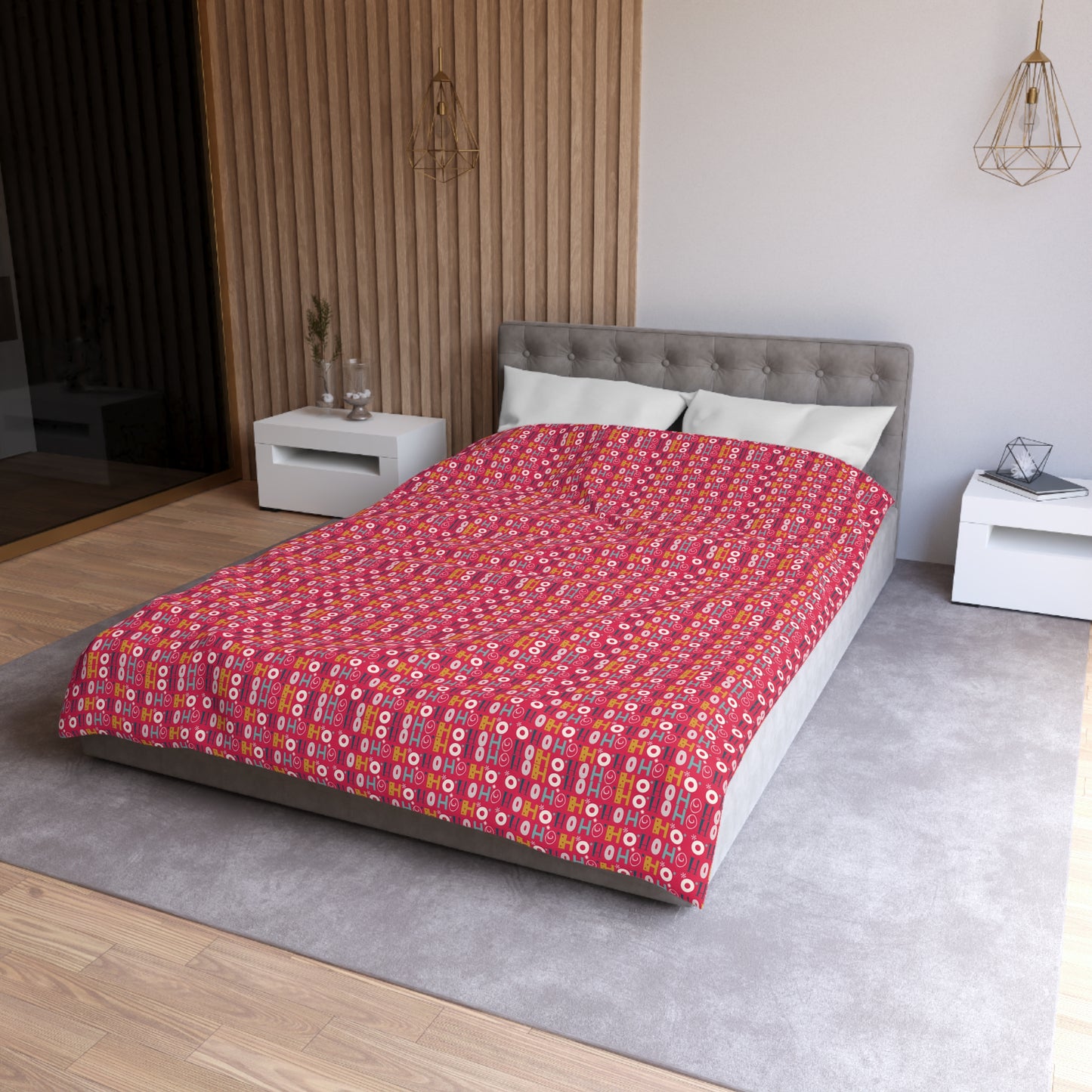 Holiday Duvet Cover, Ho Ho Ho Winter Red Duvet Twin/Queen/King Duvet - HolidayShoppingFinds