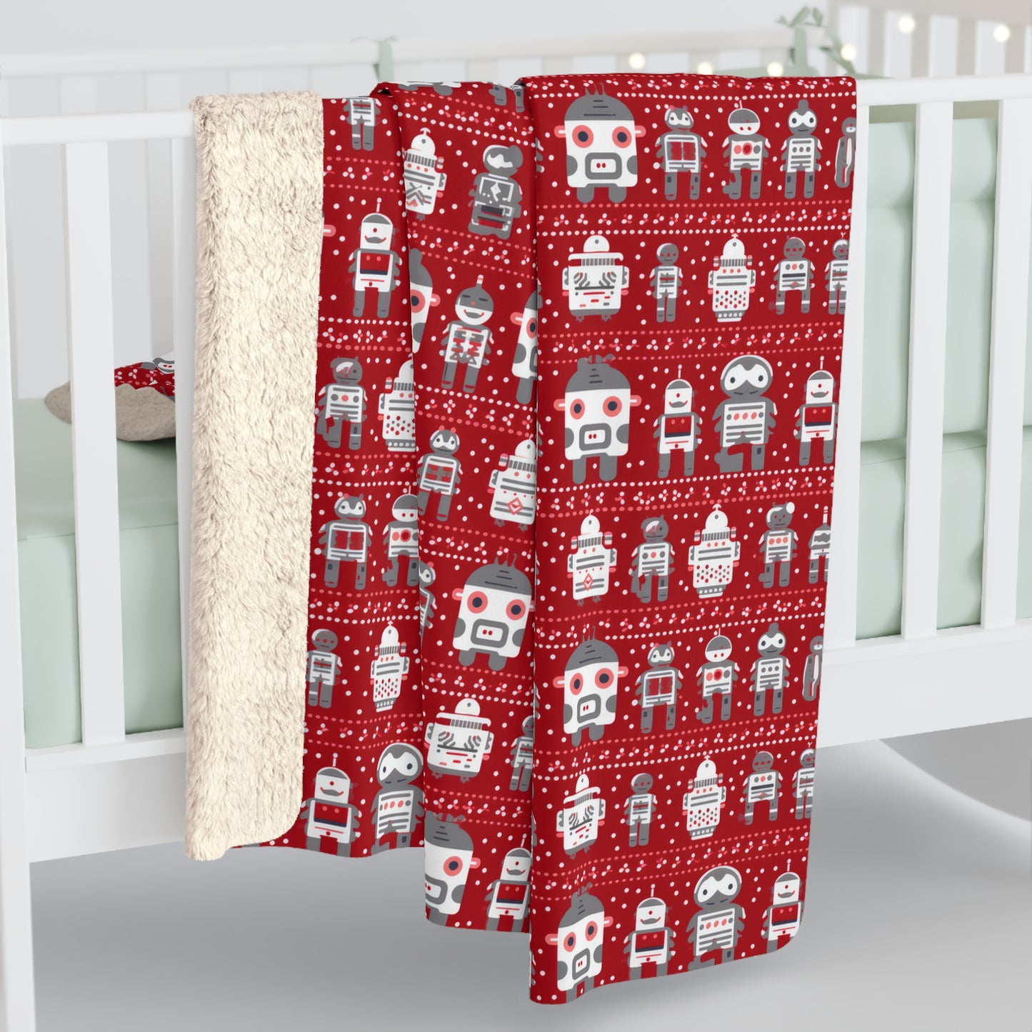 Robots Sherpa Blanket, Gamers Red Throw Blanket, Kids Teens Blanket - HolidayShoppingFinds