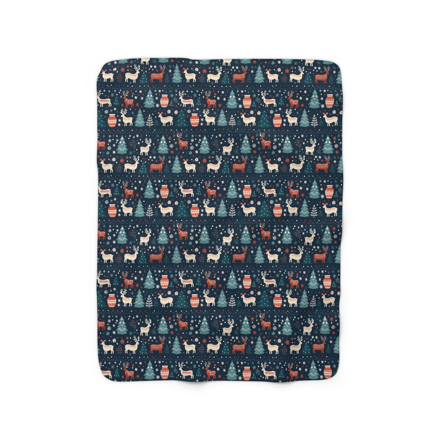 Holiday Sherpa Blanket, Reindeers, Christmas Trees, Snowflakes Throw Blanket Blue Cozy Throw Blanket, Holiday Gift - HolidayShoppingFinds
