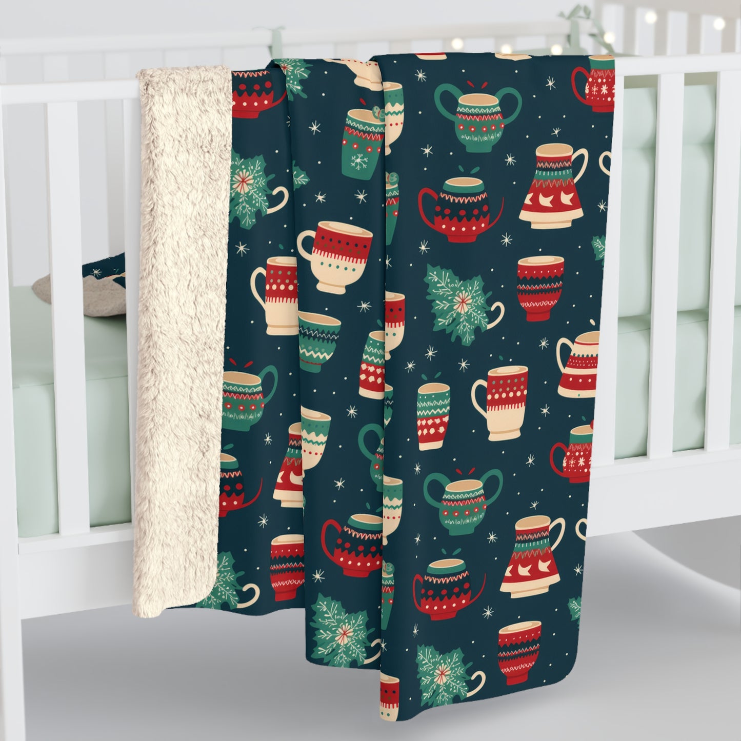Hot Chocolate Blanket Warm Sherpa Winter Blue Blanket, Christmast Gift - HolidayShoppingFinds