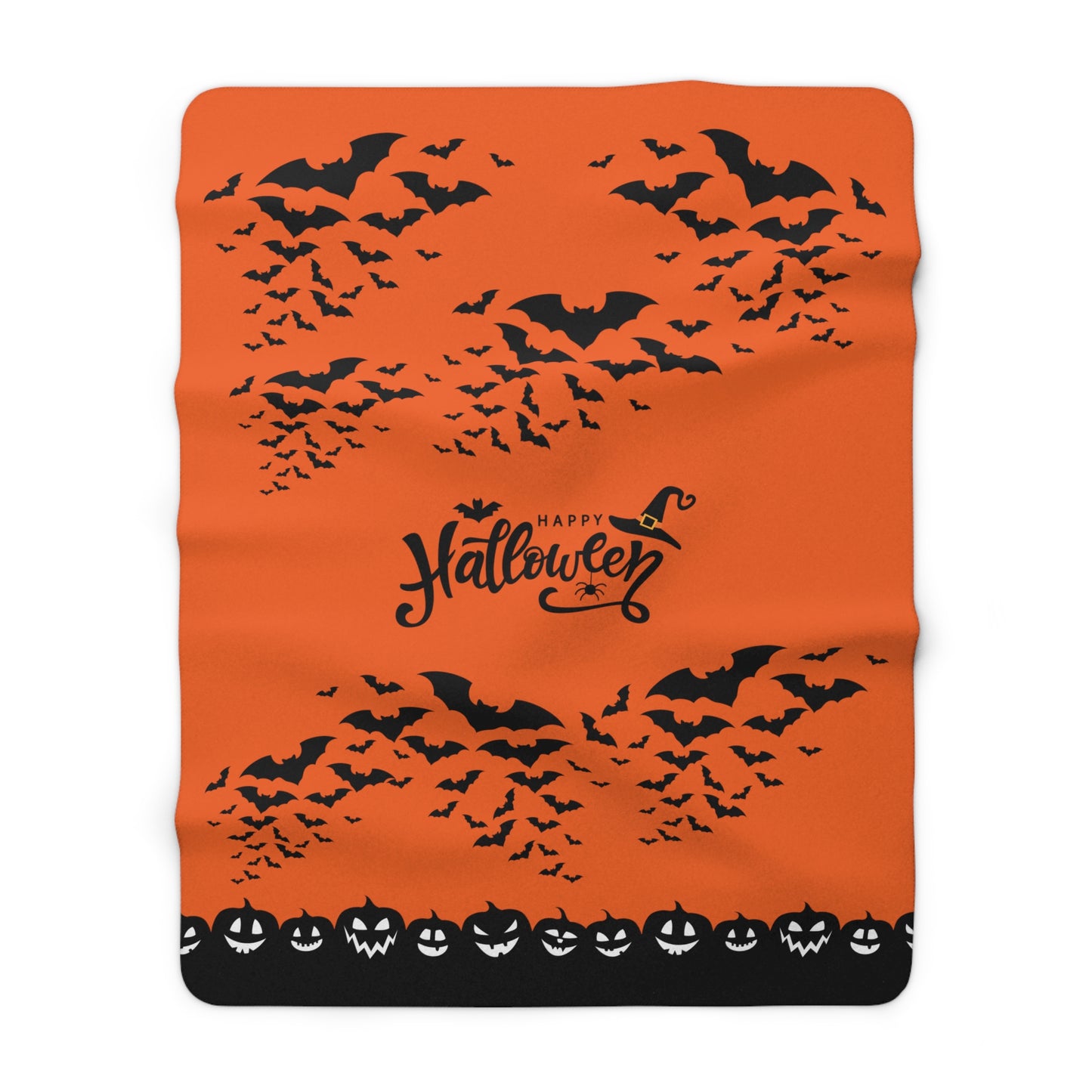 Happy Halloween Sherpa Fleece Blanket, Bats & Pumpkins Orange Throw - HolidayShoppingFinds