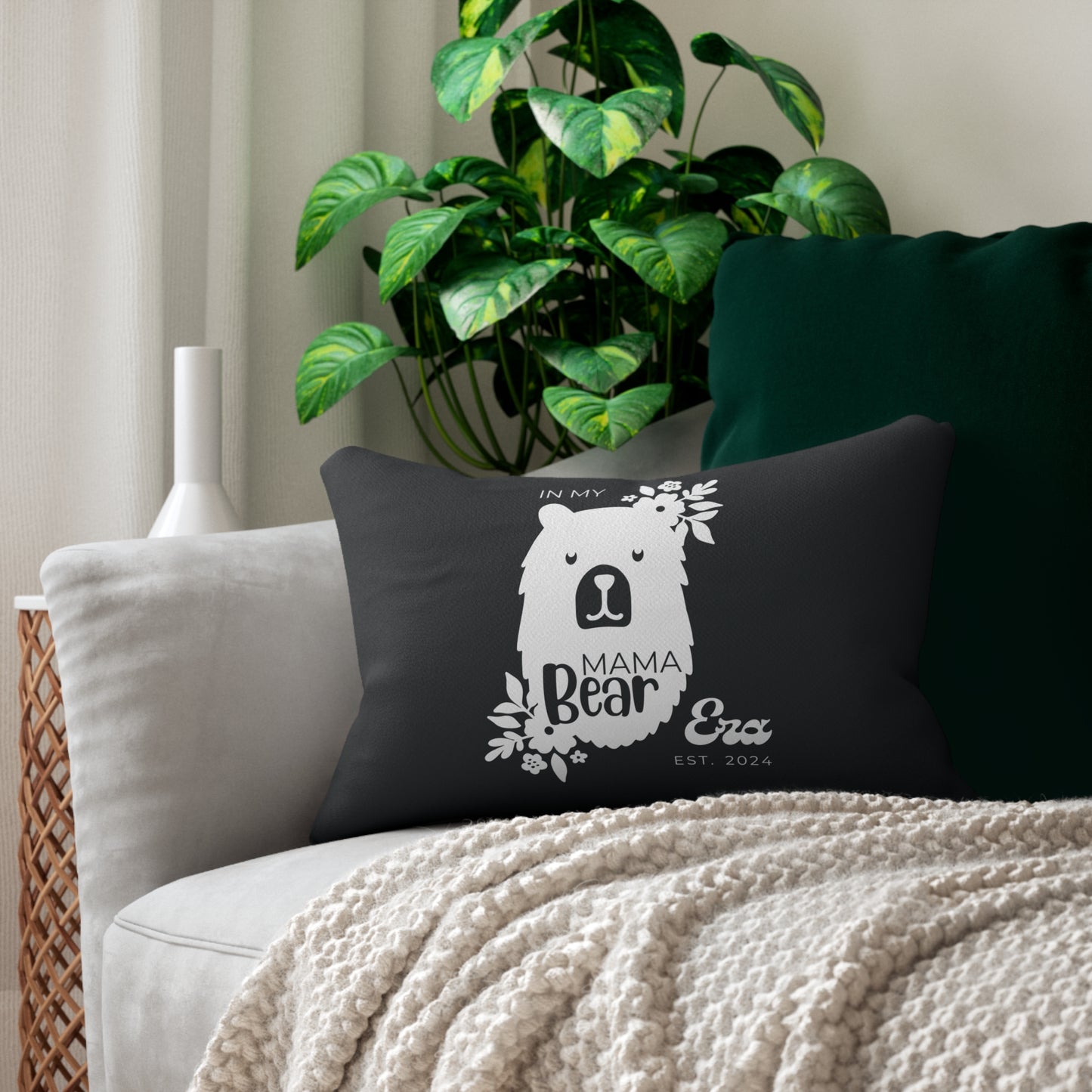 Personalized In My Mama Bear Era Lumbar Pillow Gray, Gift for Mom - HolidayShoppingFinds