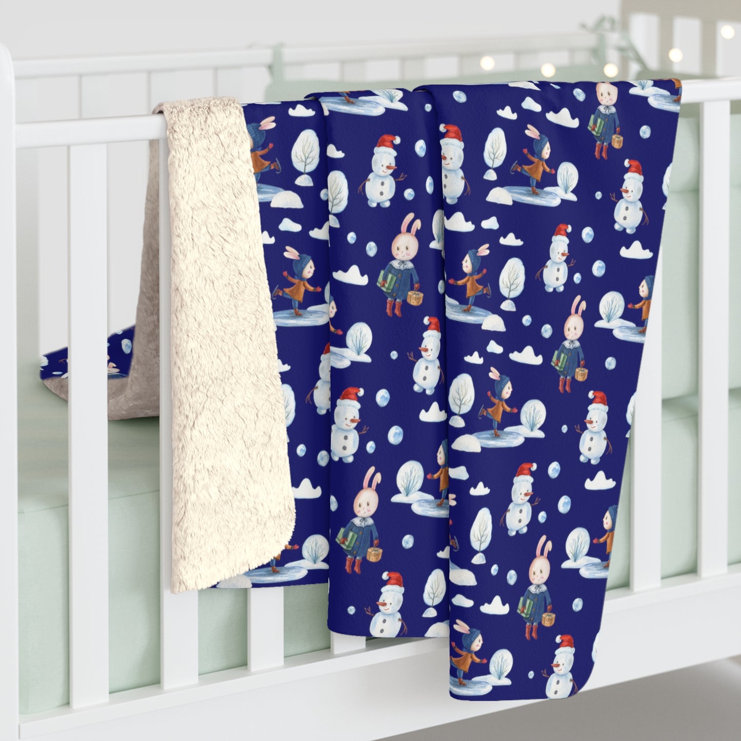 Snowman Sherpa Blanket Holiday Decor Throw Blanket Winter Blue Blanket - HolidayShoppingFinds