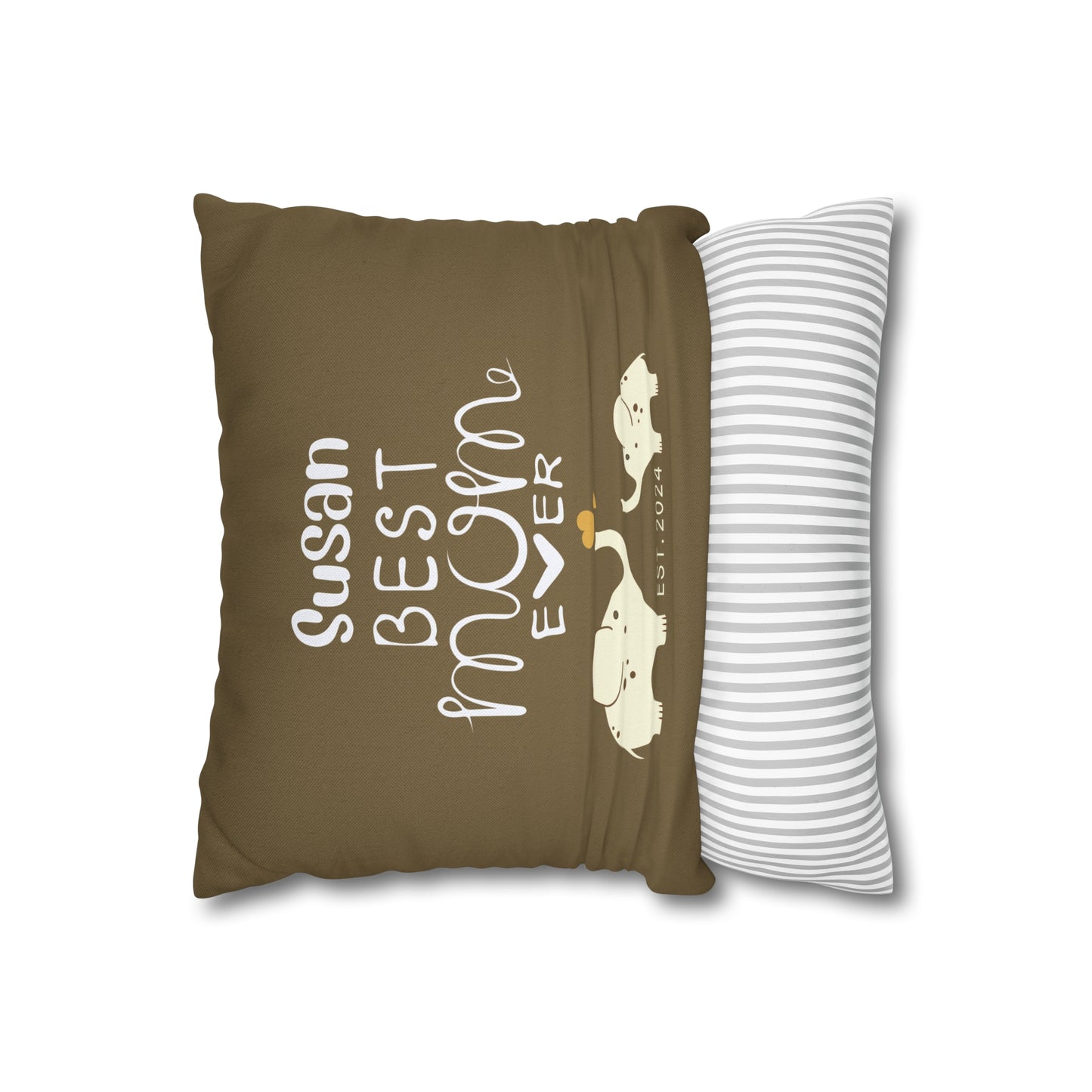 Personalized Best Mom Ever Gift Pillowcase, Gift for Mom, Elephants Khaki Pillow Cover - HolidayShoppingFinds