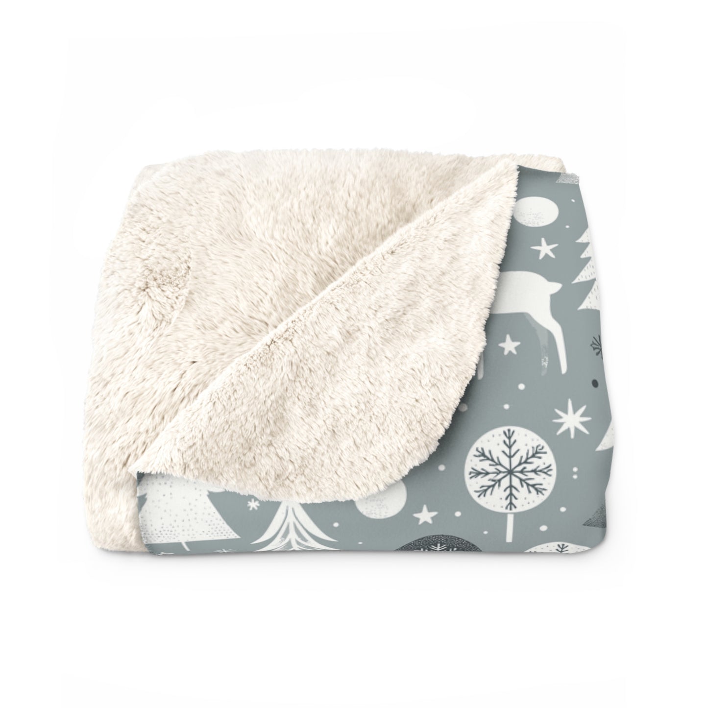 Reindeer Winter Wonderland Blanket, Gray Sherpa Throw, Christmas Gift - HolidayShoppingFinds