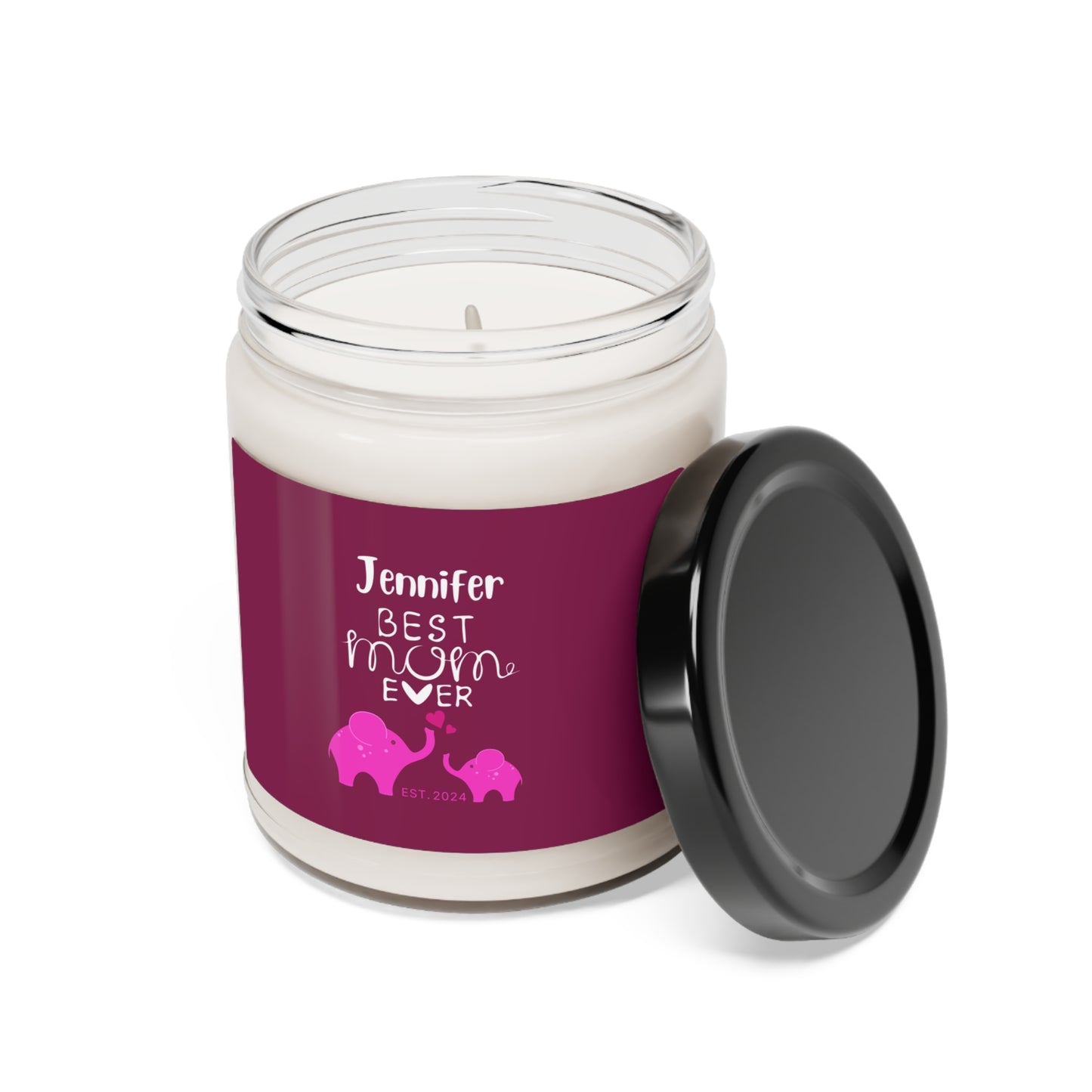 Best Mom Ever Candle, Custom Gift for Mother Mom & Baby Elephants Pink, 100% Vegan Soy Wax Scented Candle, Eco-Friendly - HolidayShoppingFinds