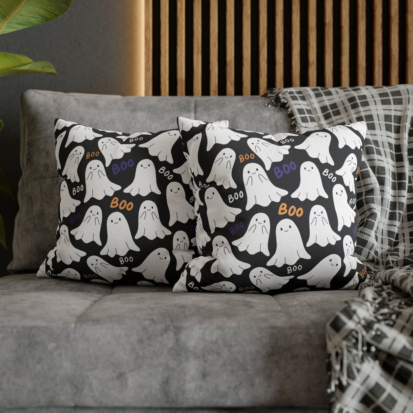 BOO Ghost Decorative Pillowcase Halloween Ghost Spooky Sofa Pillow B&W - HolidayShoppingFinds