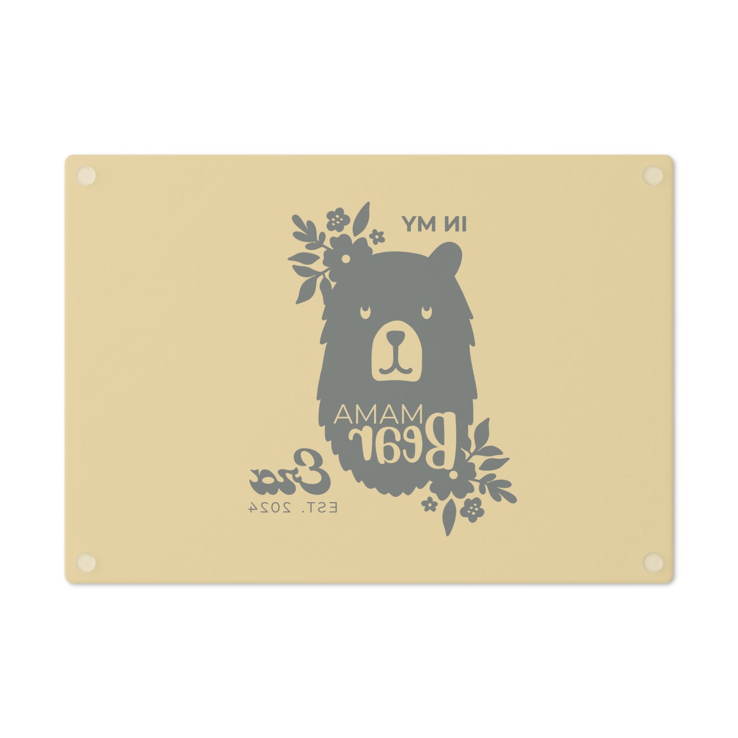 Custom Mama Bear Glass Cutting Board Yellow, Kitchen Gift for Mom - HolidayShoppingFinds