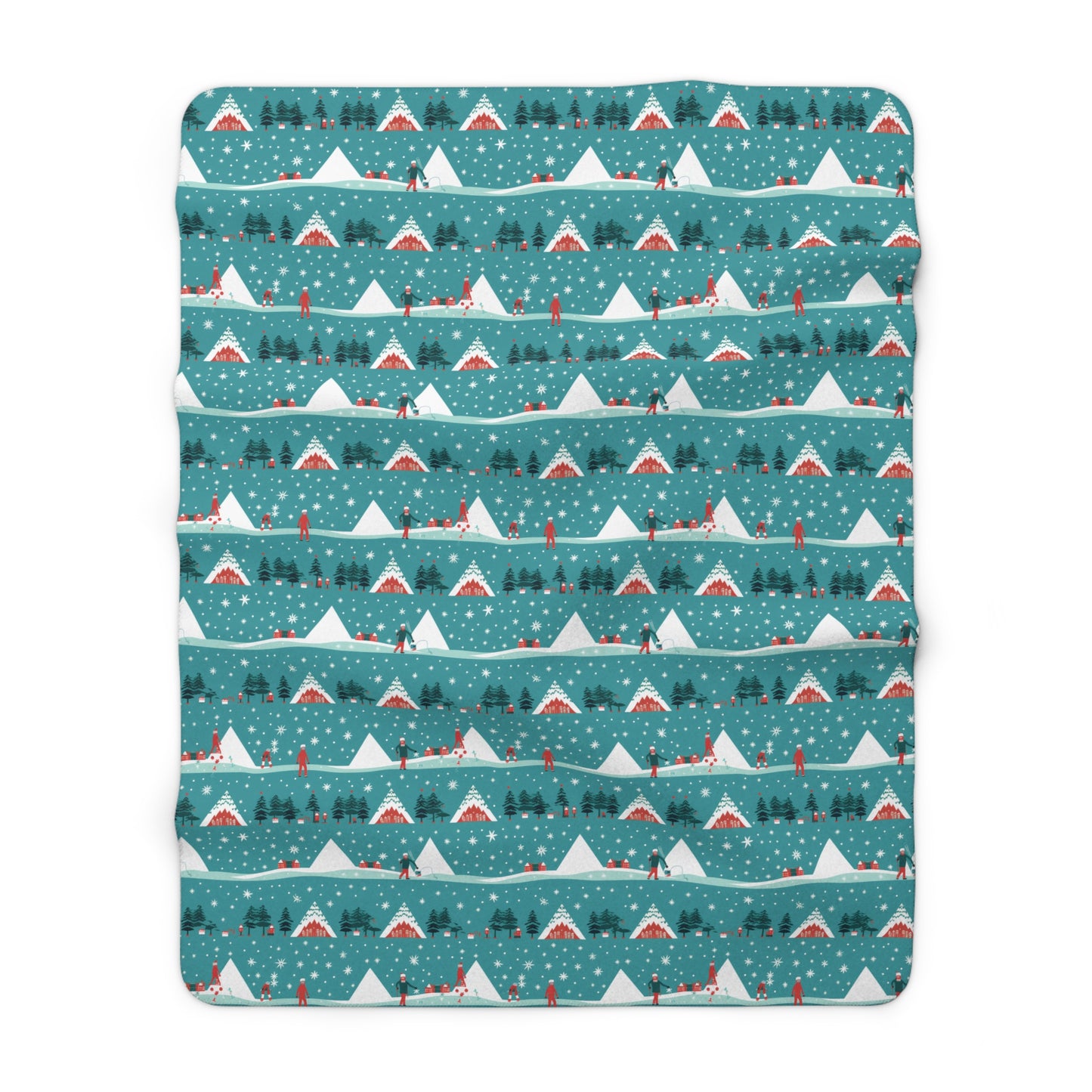 Winter Wonderland Sherpa Blanket, Holiday Mountain Cabin Blanket Teal, Cozy Throw Blanket, Holiday Gift - HolidayShoppingFinds