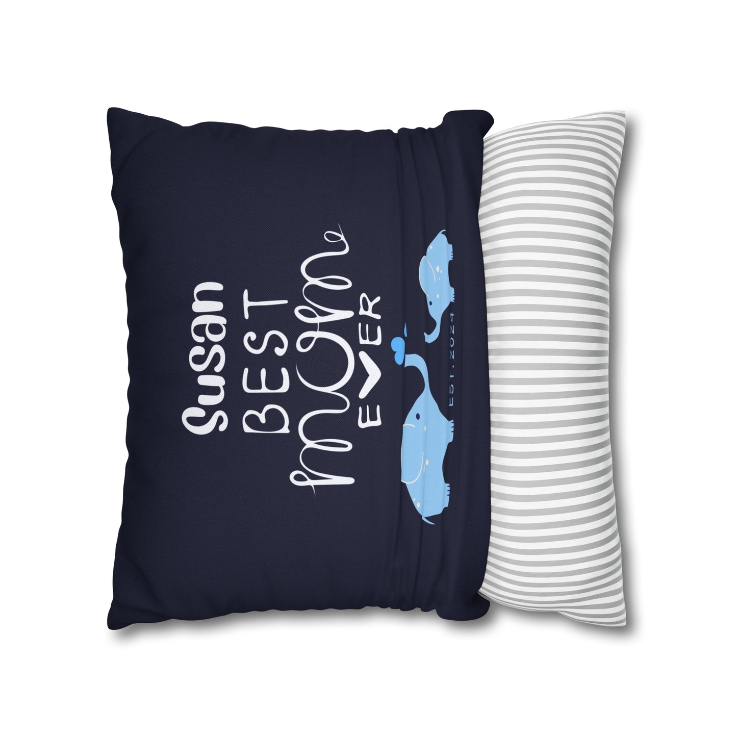 Personalized Best Mom Ever Gift Pillowcase, Gift for Mom, Elephants Blue Pillow Cover - HolidayShoppingFinds