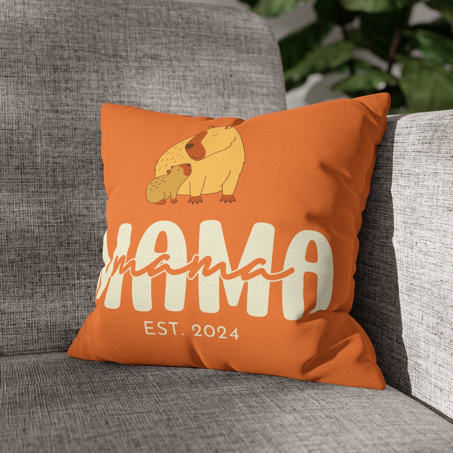 Personalized Mama Capybara Pillowcase Orange, Gift For Mom 14" × 14" - HolidayShoppingFinds
