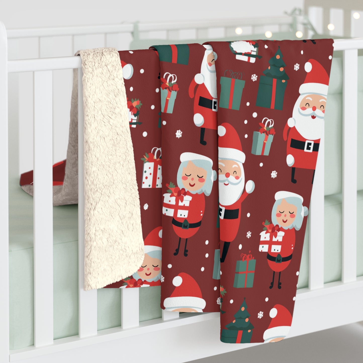 Santa & Mrs. Claus Sherpa Blanket, Christmas Holiday Fleece Blanket, Cozy Throw Blanket, Holiday Gift - HolidayShoppingFinds