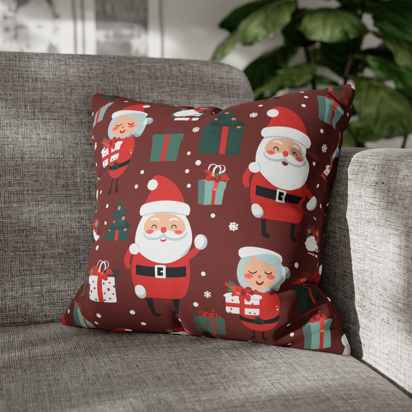 Santa & Mrs. Claus Pillowcase, Christmas Pillow Case, North Pole Home Decor 18" × 18" - HolidayShoppingFinds