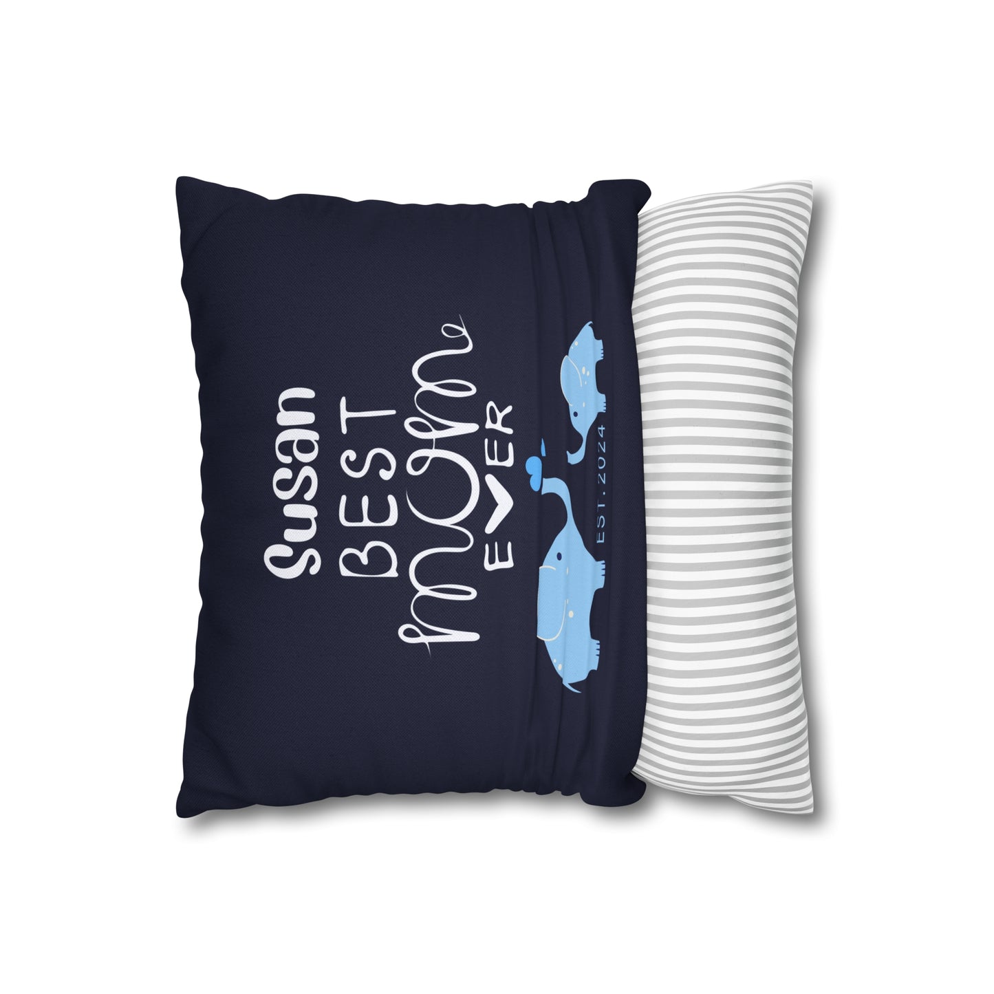 Personalized Best Mom Ever Gift Pillowcase, Gift for Mom, Elephants Blue Pillow Cover - HolidayShoppingFinds