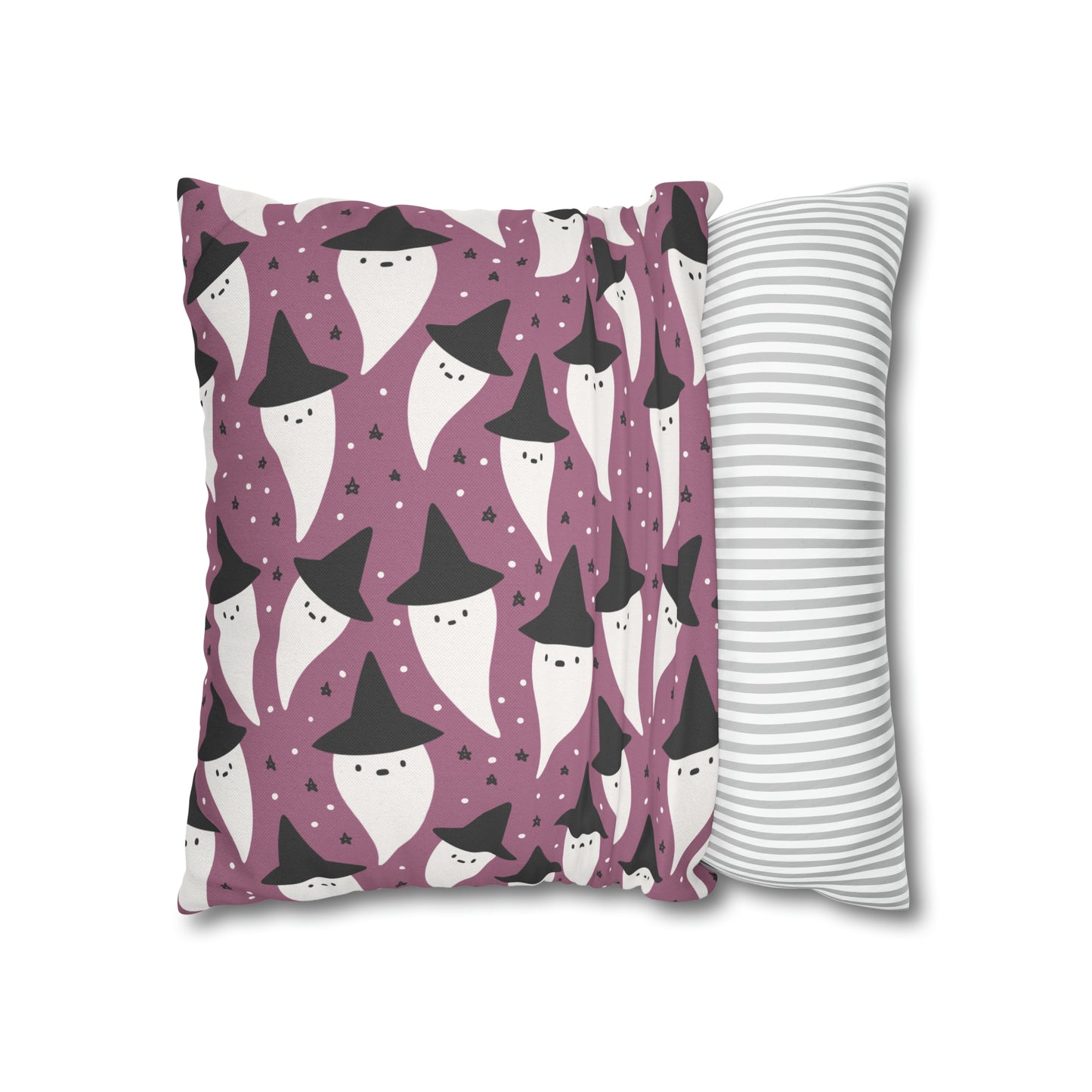 Whimsical Pillowcase, Spooky Ghosts Halloween Purple Pillow Cover, Square Accent Pillow Case - HolidayShoppingFinds